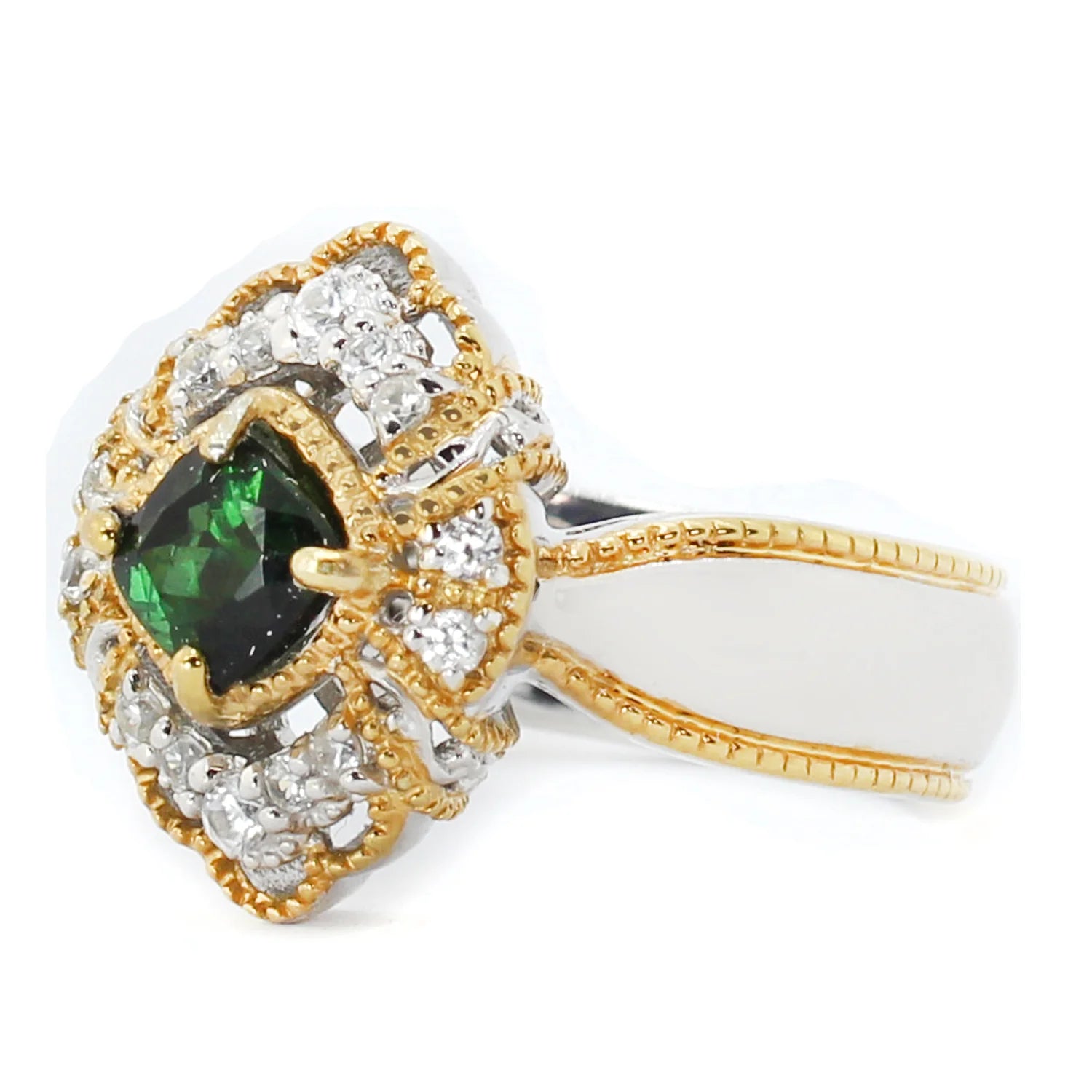 Gems en Vogue 1.73ctw Green Tourmaline & White Zircon Ring