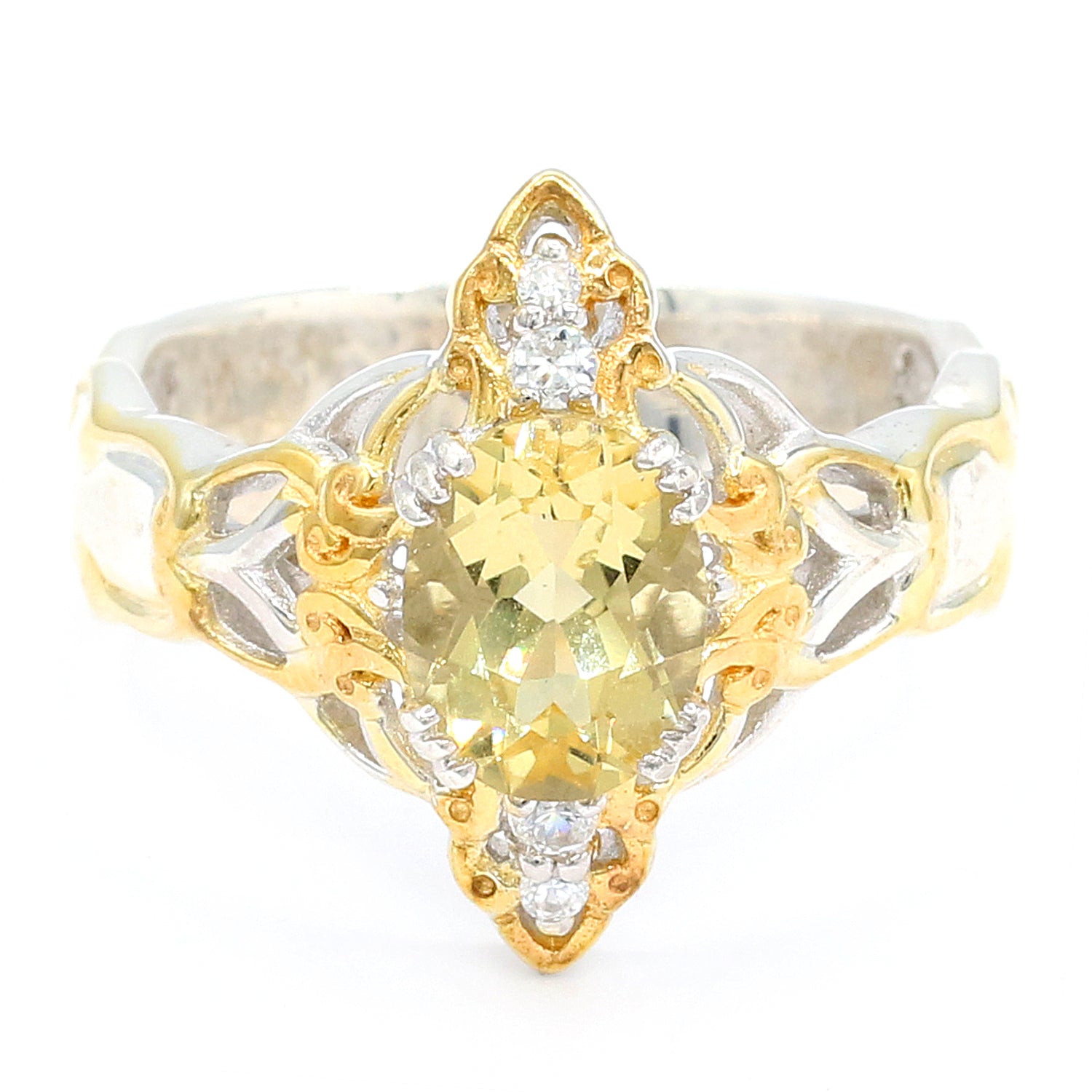 Gems en Vogue 1.88ctw Yellow Beryl & White Zircon Ring