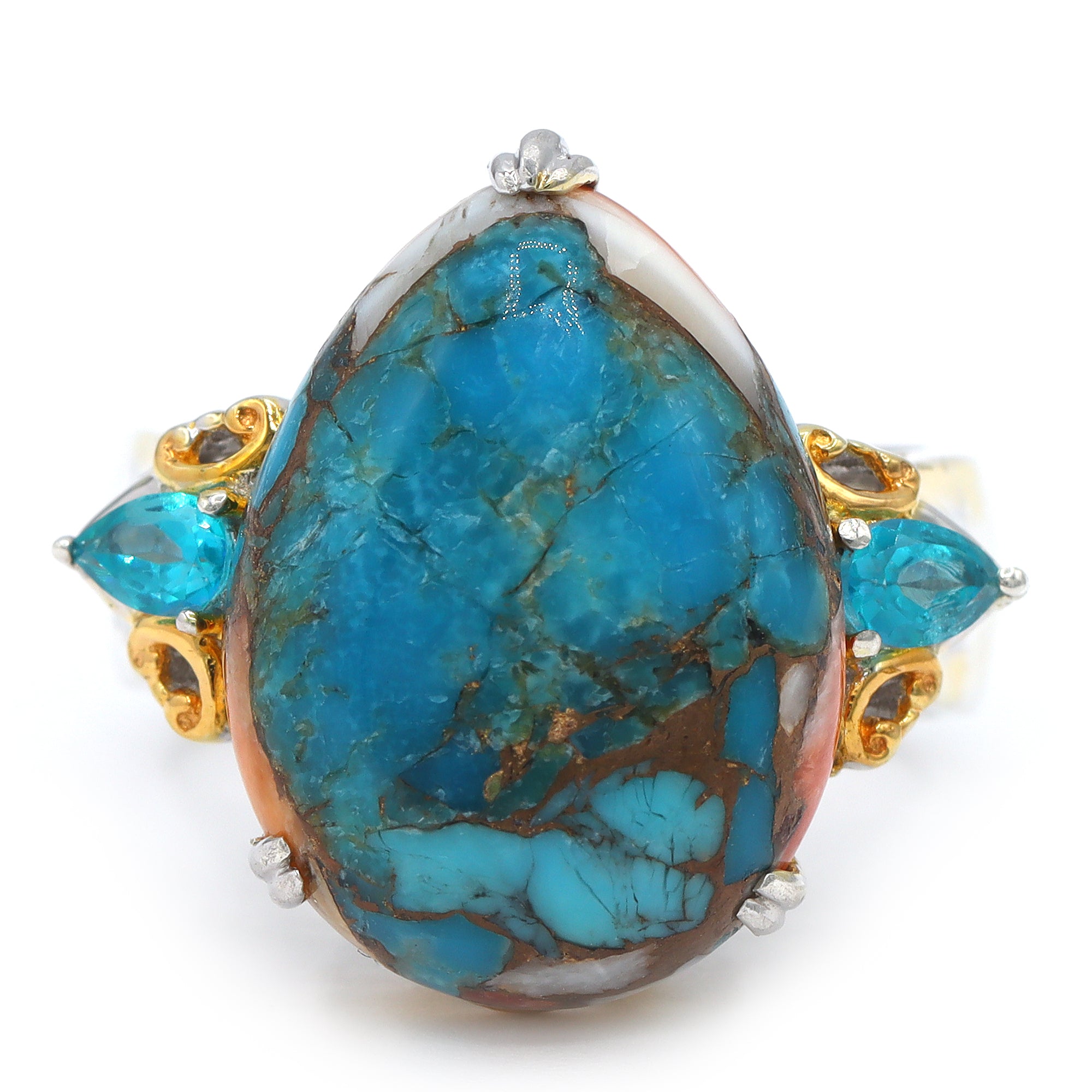 Gems en Vogue One-of-a-Kind 24K Palladium Silver Spiny Oyster Turquoise & Paraiba Topaz Ring