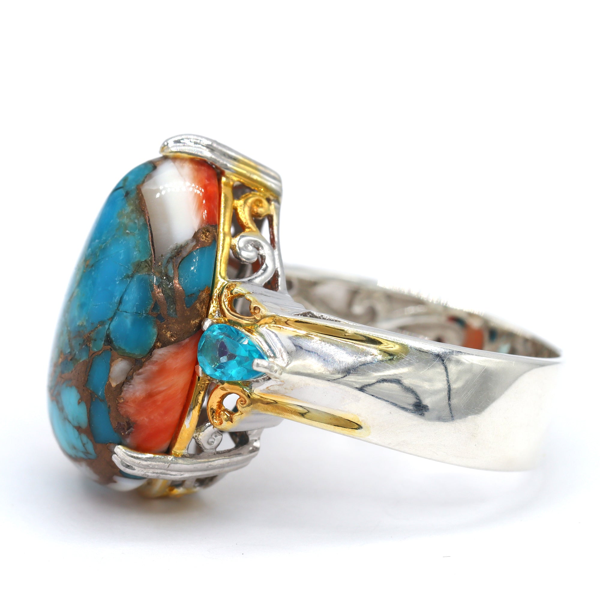Gems en Vogue One-of-a-Kind 24K Palladium Silver Spiny Oyster Turquoise & Paraiba Topaz Ring