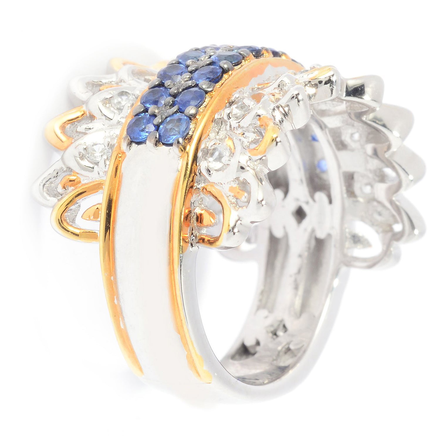 Gems en Vogue 1.30ctw Nigerian Mabira Cornflower Blue Sapphire & White Zircon Ring