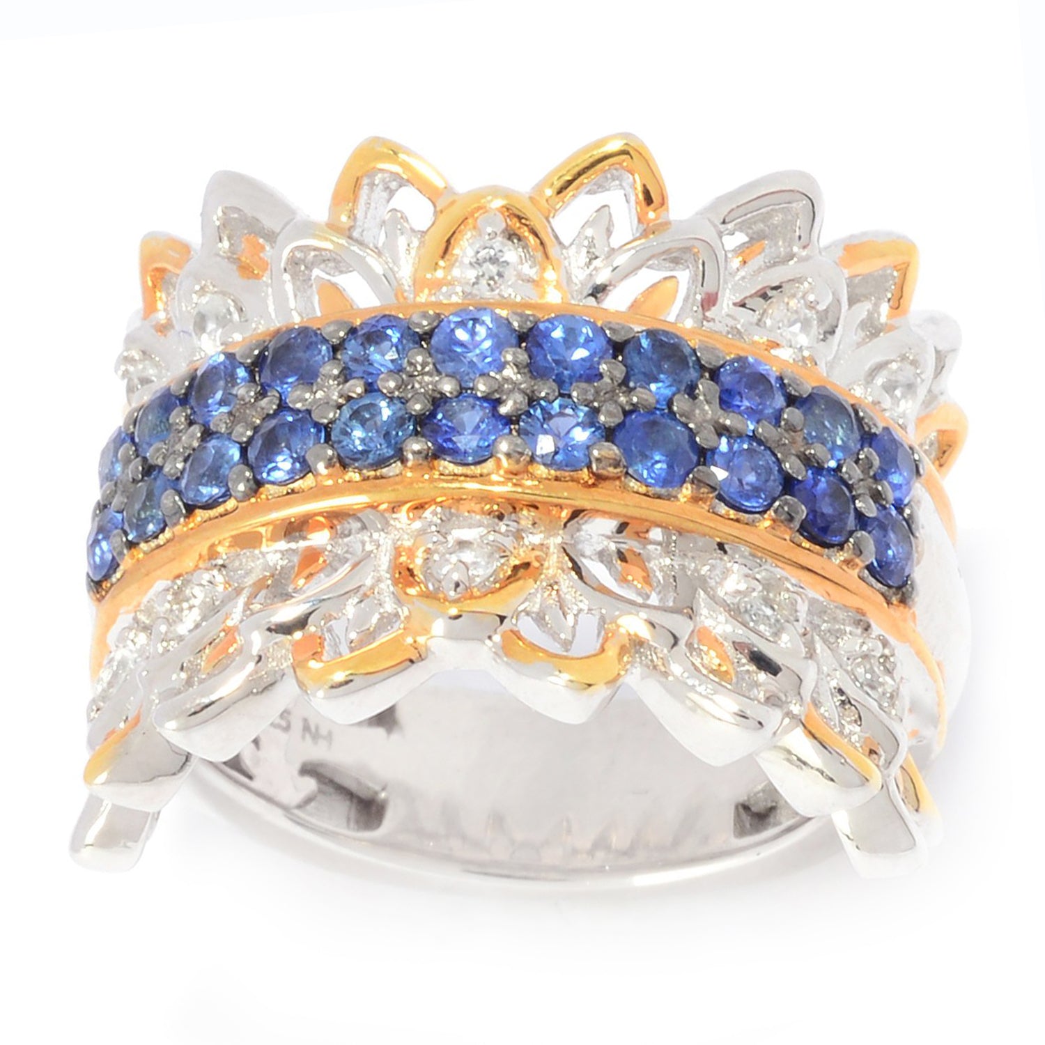 Gems en Vogue 1.30ctw Nigerian Mabira Cornflower Blue Sapphire & White Zircon Ring