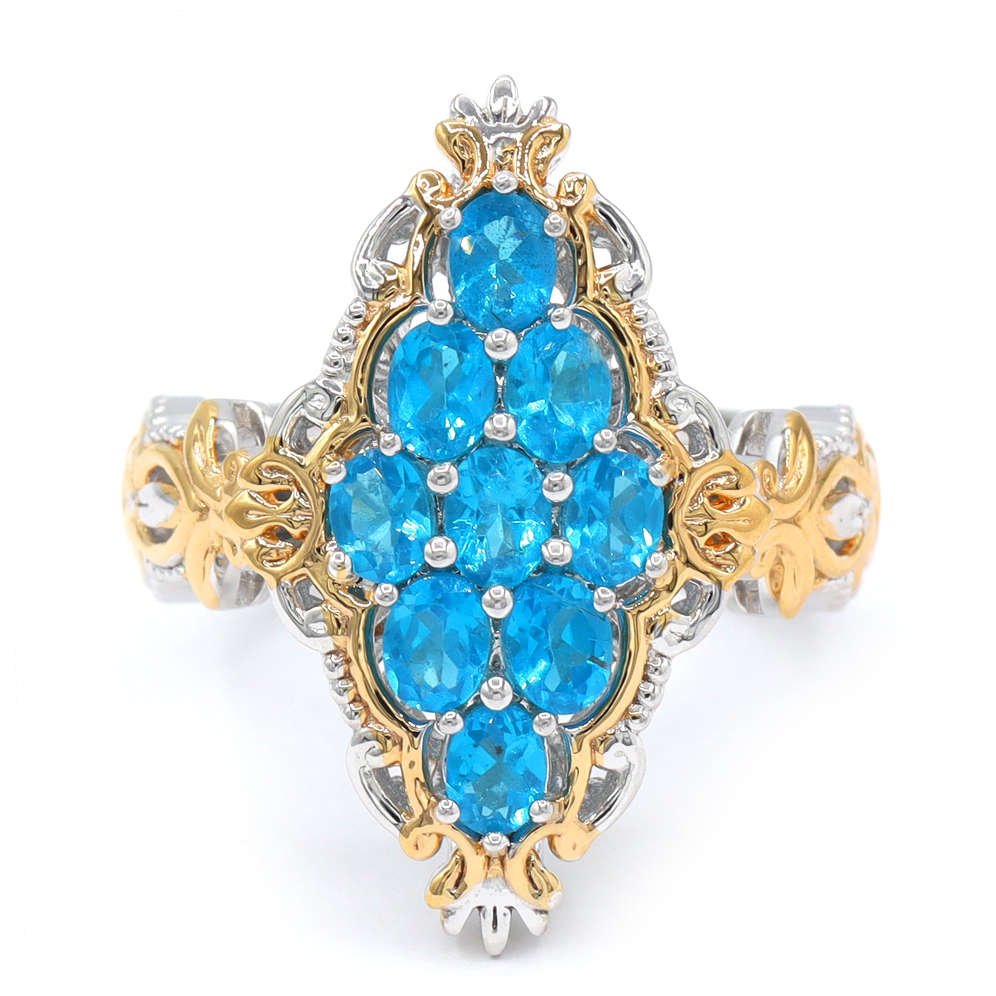 Gems en Vogue 24K Palladium Silver 1.71ctw Neon Apatite Marquise Cluster Ring