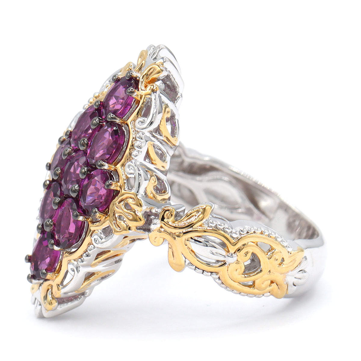 Gems en Vogue 24K Palladium Silver 1.80ctw Color Change Purple Garnet Cluster Ring