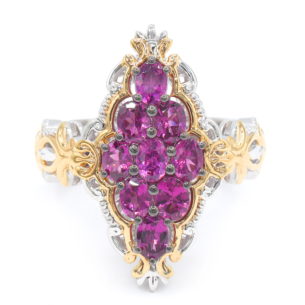 Gems en Vogue 24K Palladium Silver 1.80ctw Color Change Purple Garnet Cluster Ring