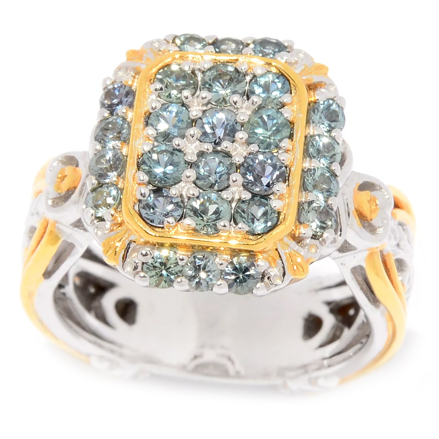 Gems en Vogue 1.11ctw Seafoam Sapphire Cluster Ring