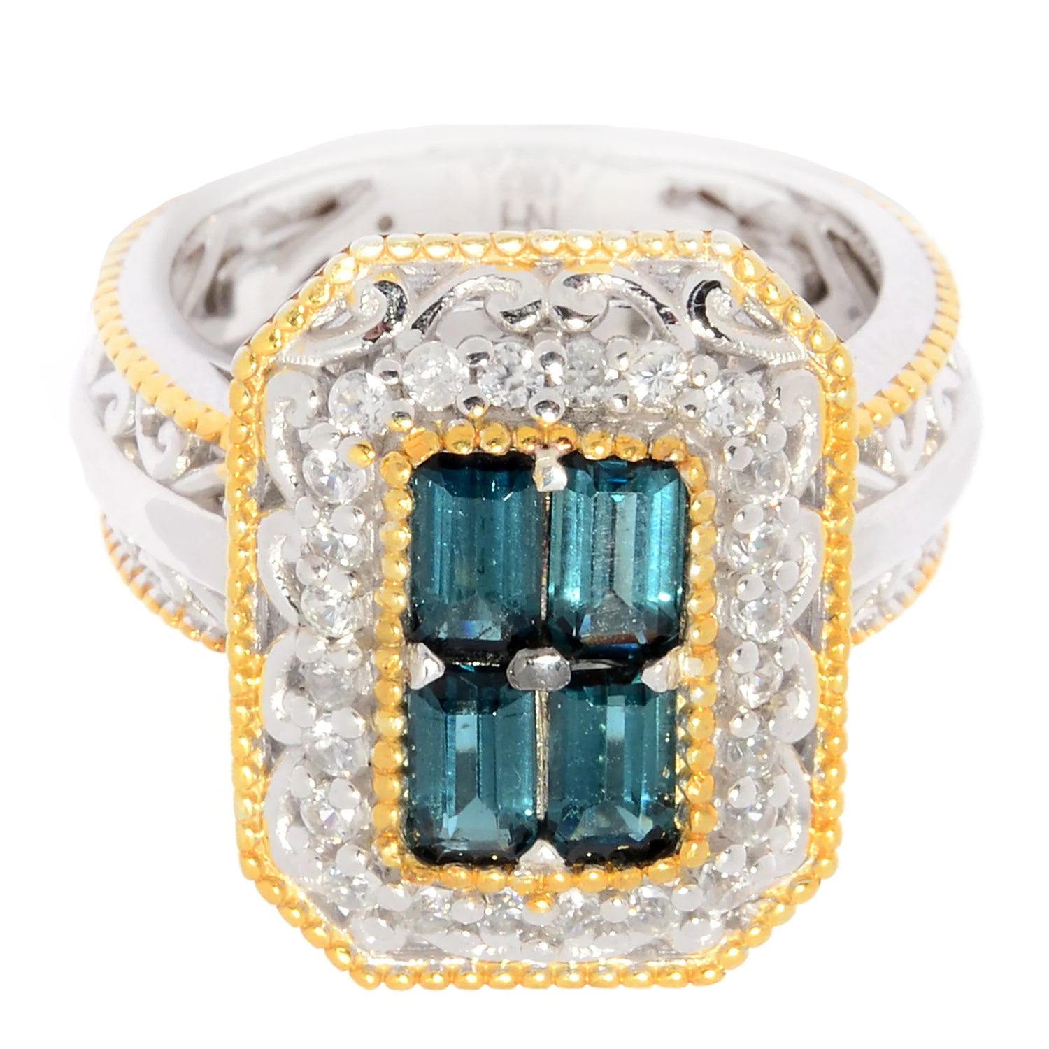 Gems en Vogue 1.69ctw Indicolite & White Zircon Halo Ring