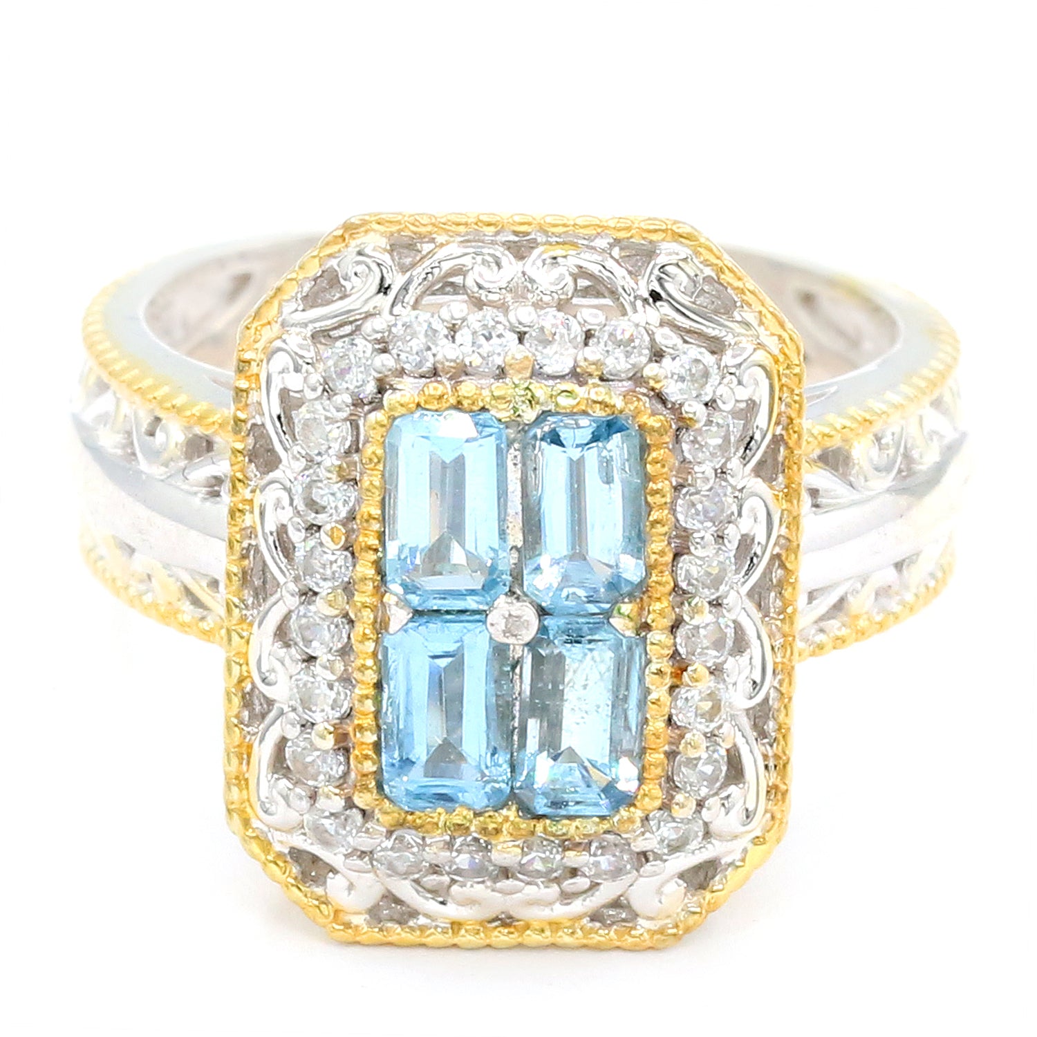 Gems en Vogue 1.80ctw Aquamarine & White Zircon Ring