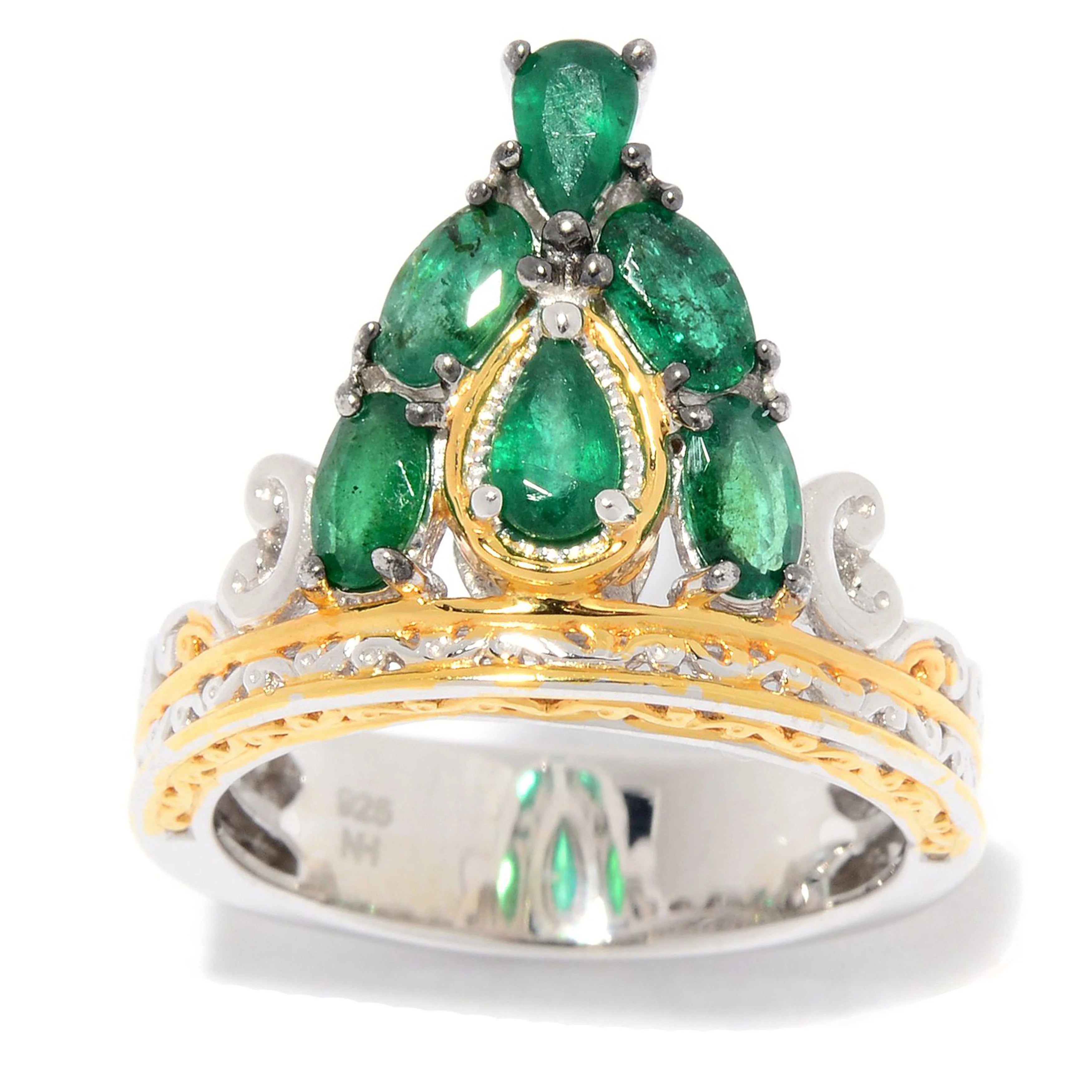 Gems en Vogue 1.32ctw Grizzly Emerald Crown Ring