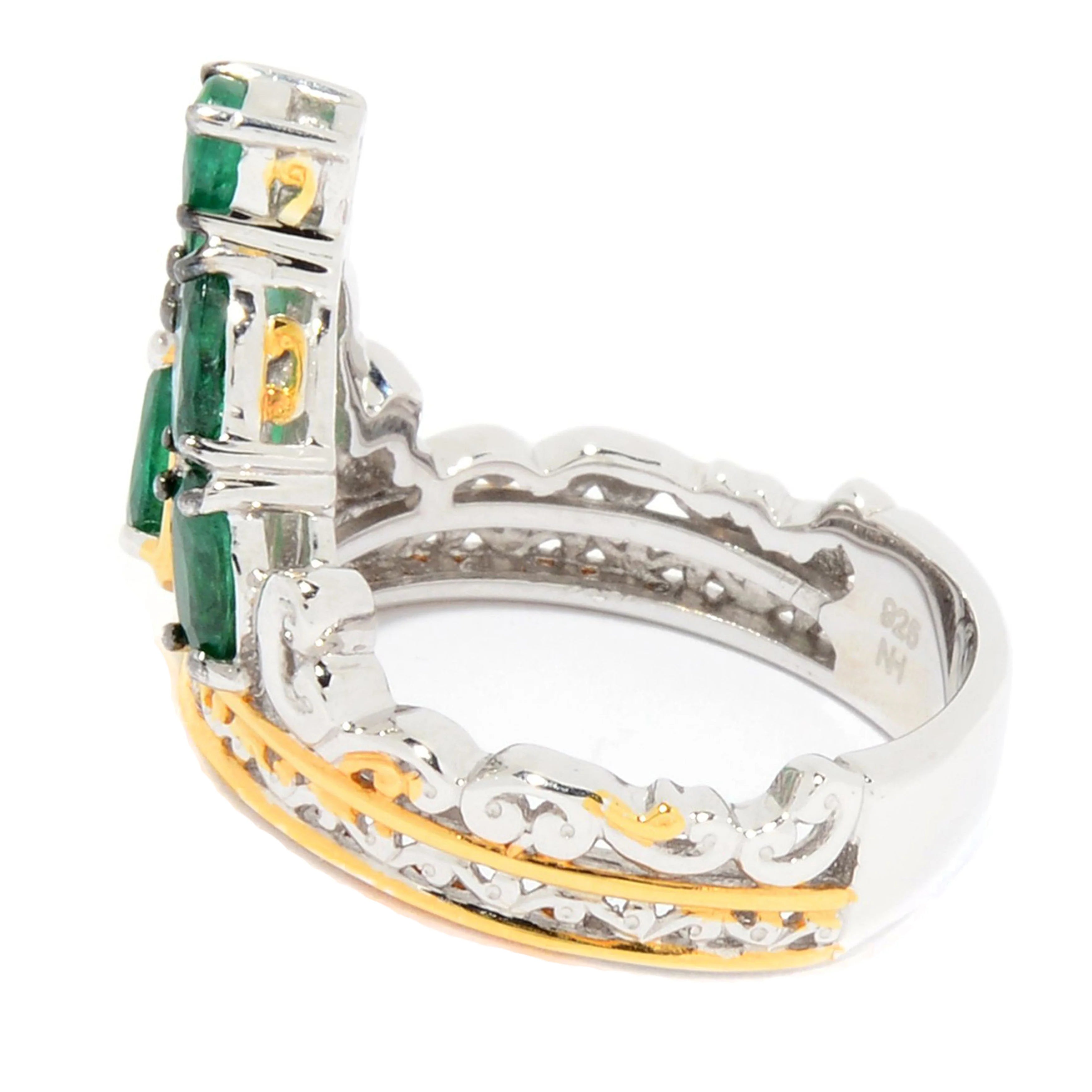 Gems en Vogue 1.32ctw Grizzly Emerald Crown Ring