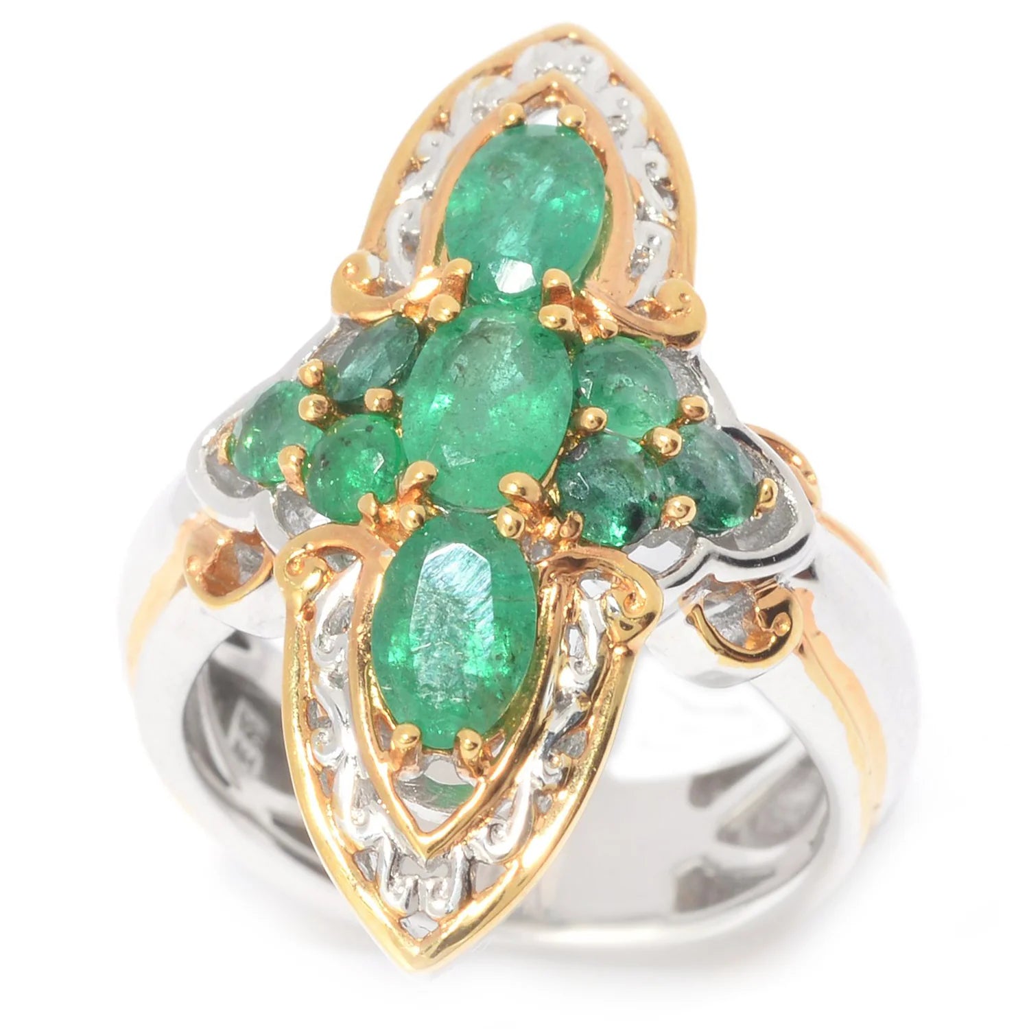 Gems en Vogue 1.75ctw Zambian Emerald Cluster Ring