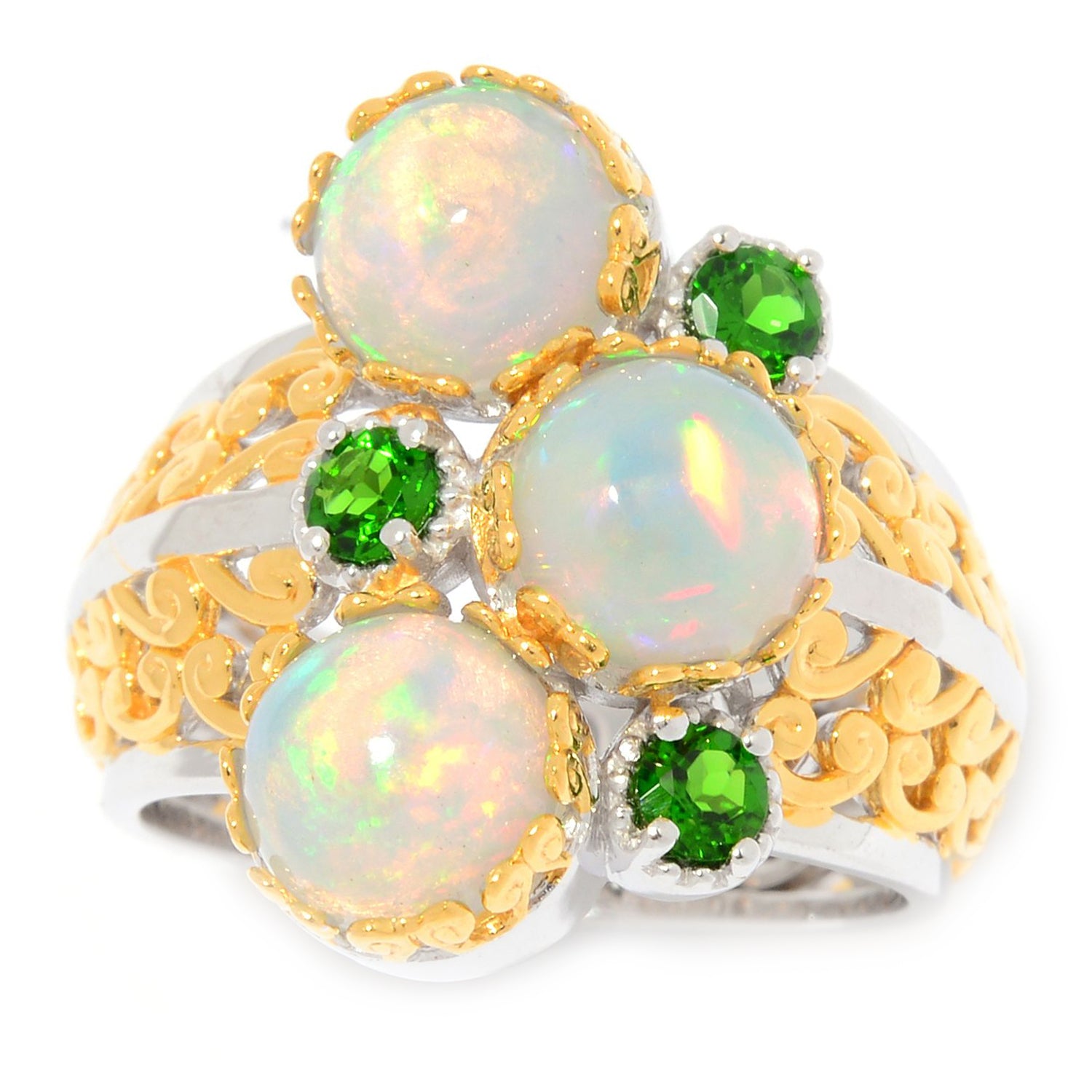 Gems en Vogue Ethiopian Opal & Chrome Diopside 3-Stone Wide Band Ring