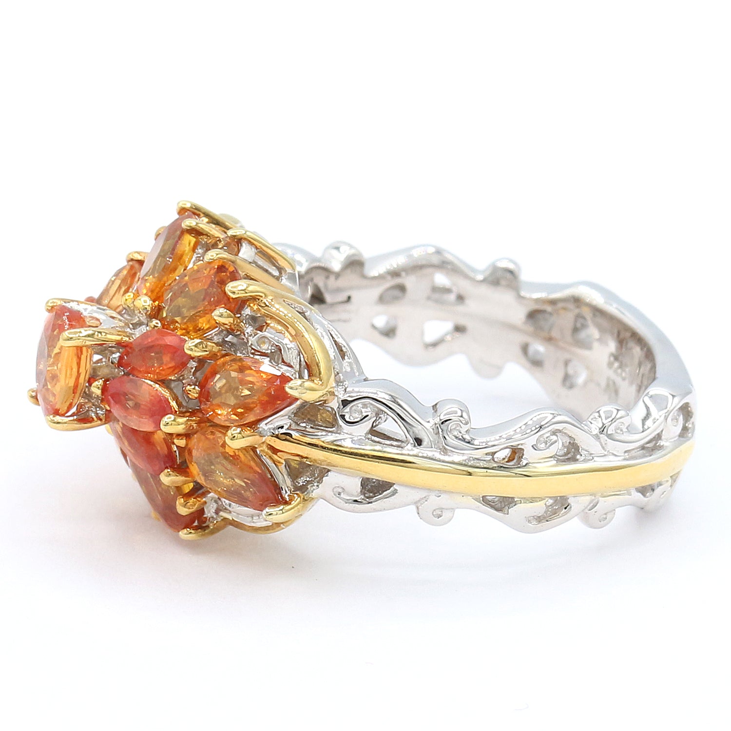 Gems en Vogue 3.65ctw Orange Sapphire High Cluster Ring