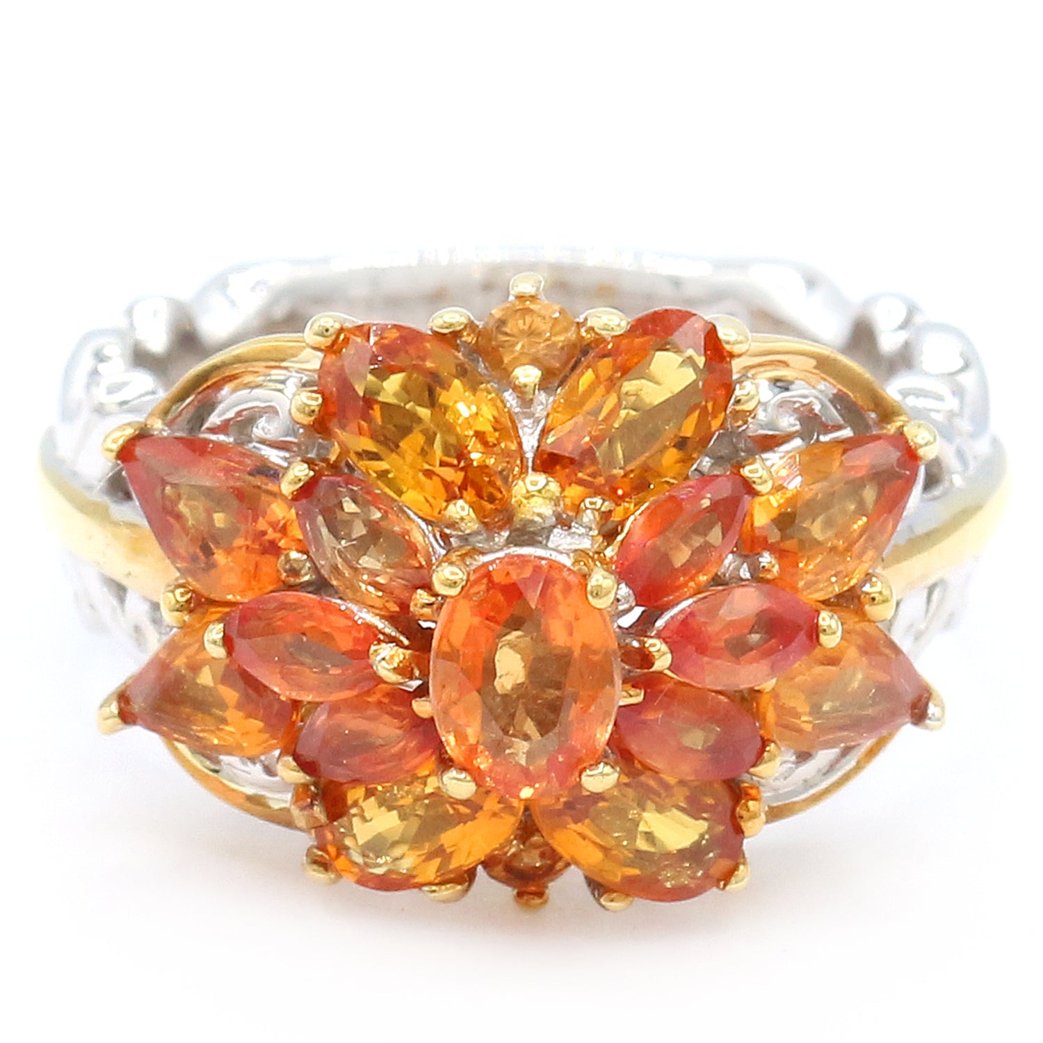 Gems en Vogue 3.65ctw Orange Sapphire High Cluster Ring