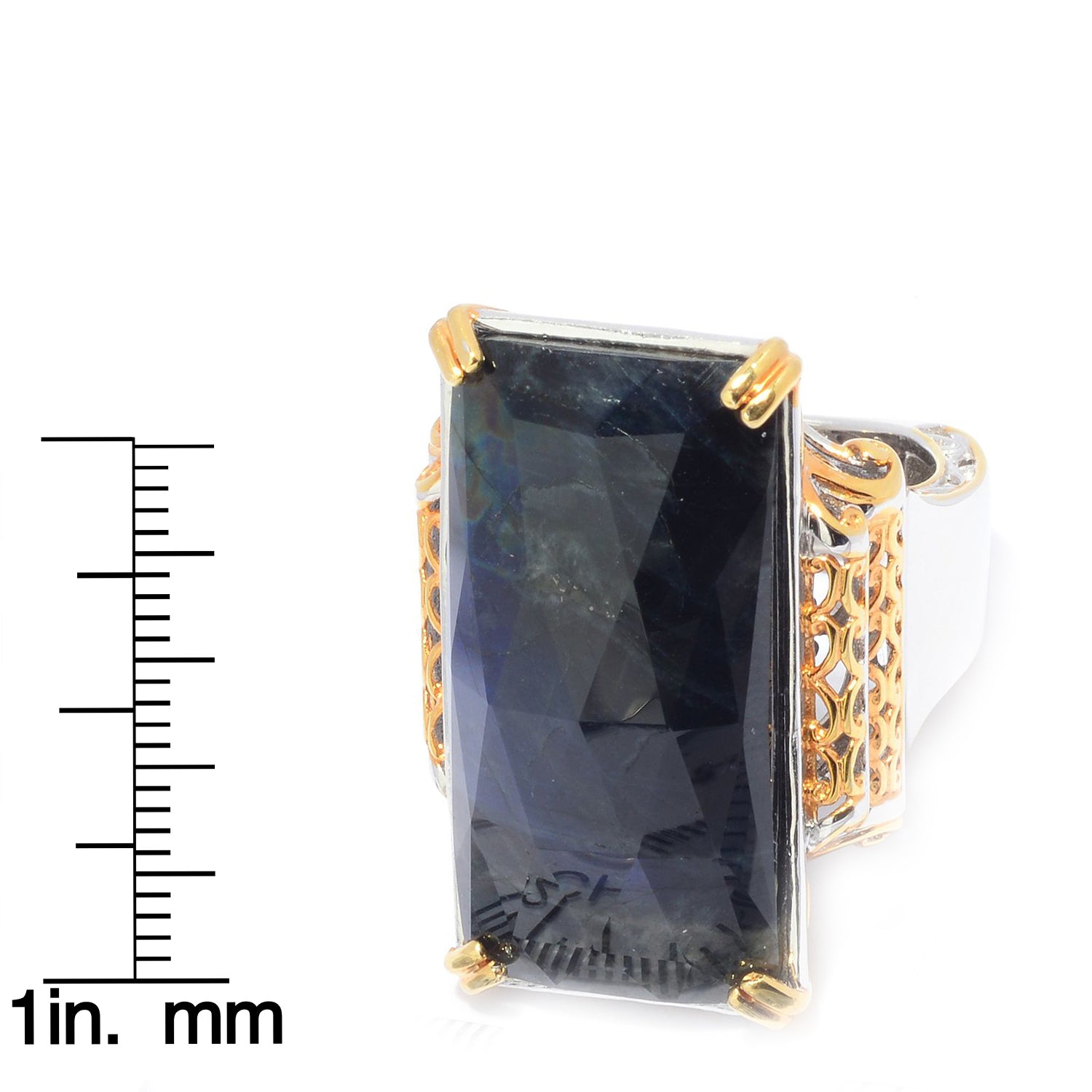 Gems en Vogue 17.50ctw Spectrolite Rectangle Rose Cut Ring