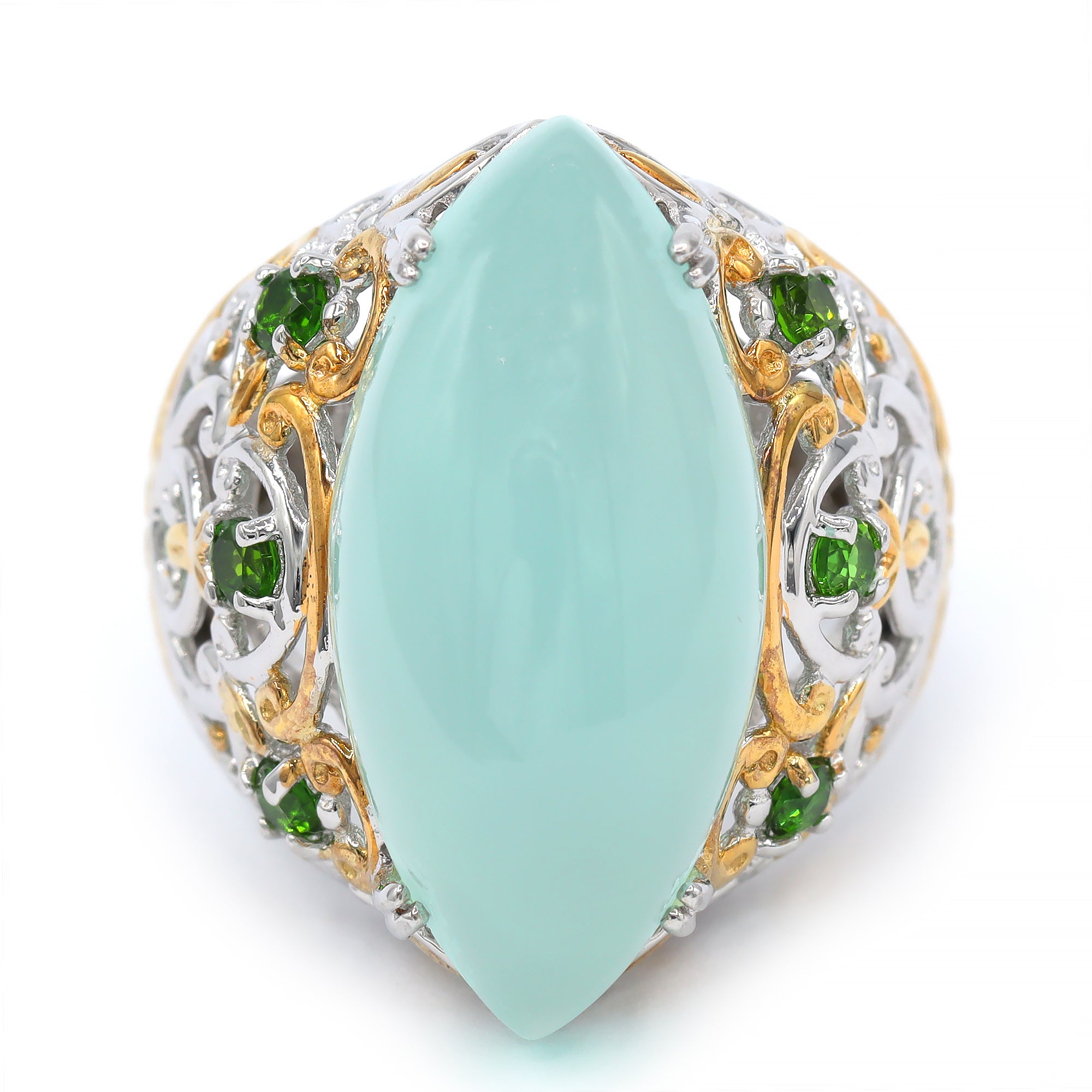 Bague Gems en Vogue calcédoine couleur écume de mer taille princesse et zircon blanc
