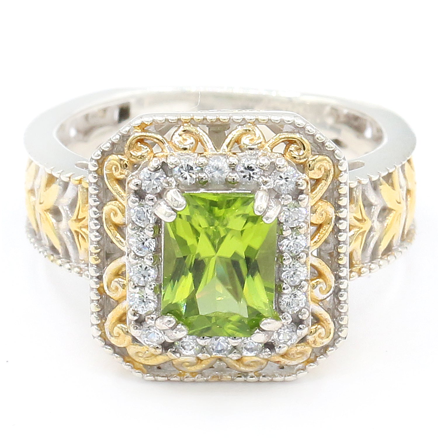 Gems en Vogue 2.11ctw Radiant Cut Peridot & White Zircon Ring