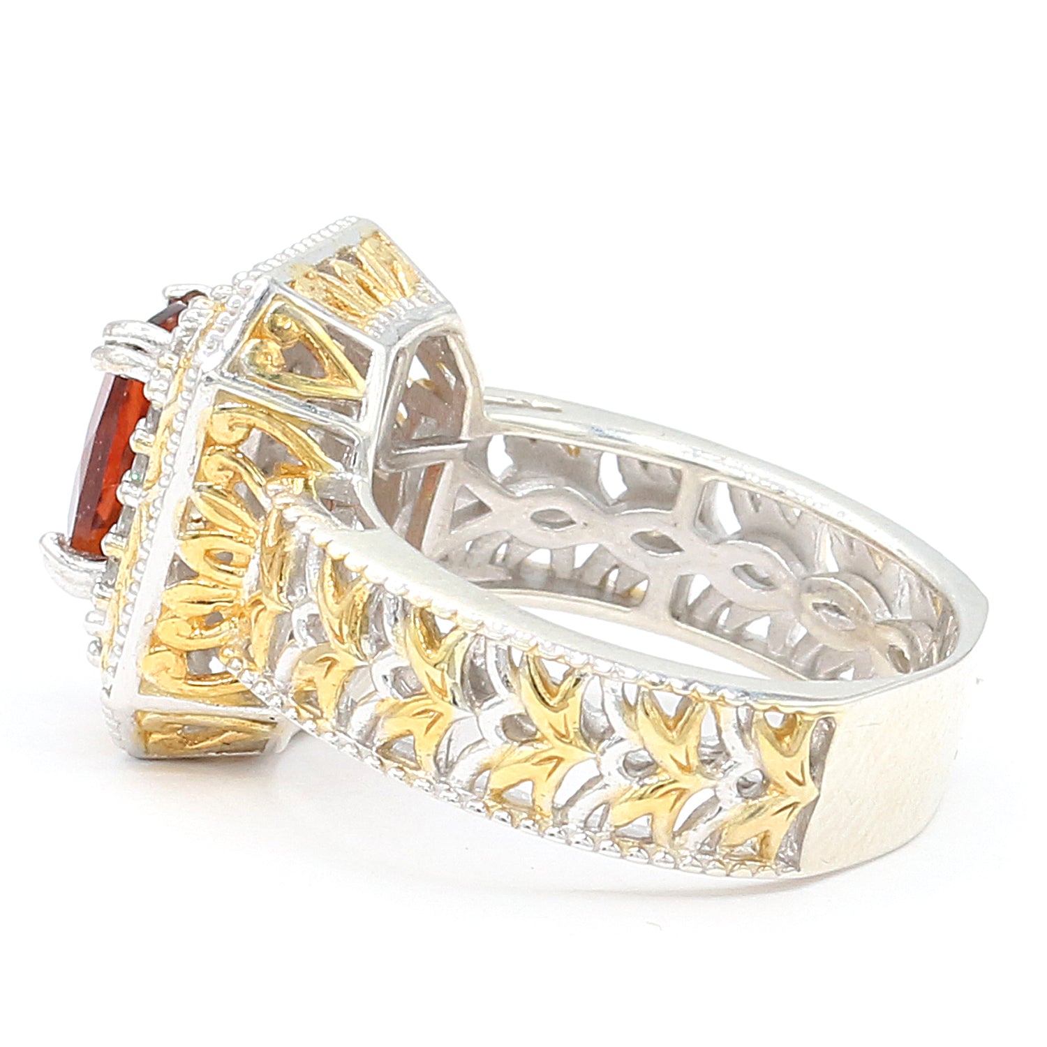 Gems en Vogue 2.42ctw Red Citrine & White Zircon Halo Ring