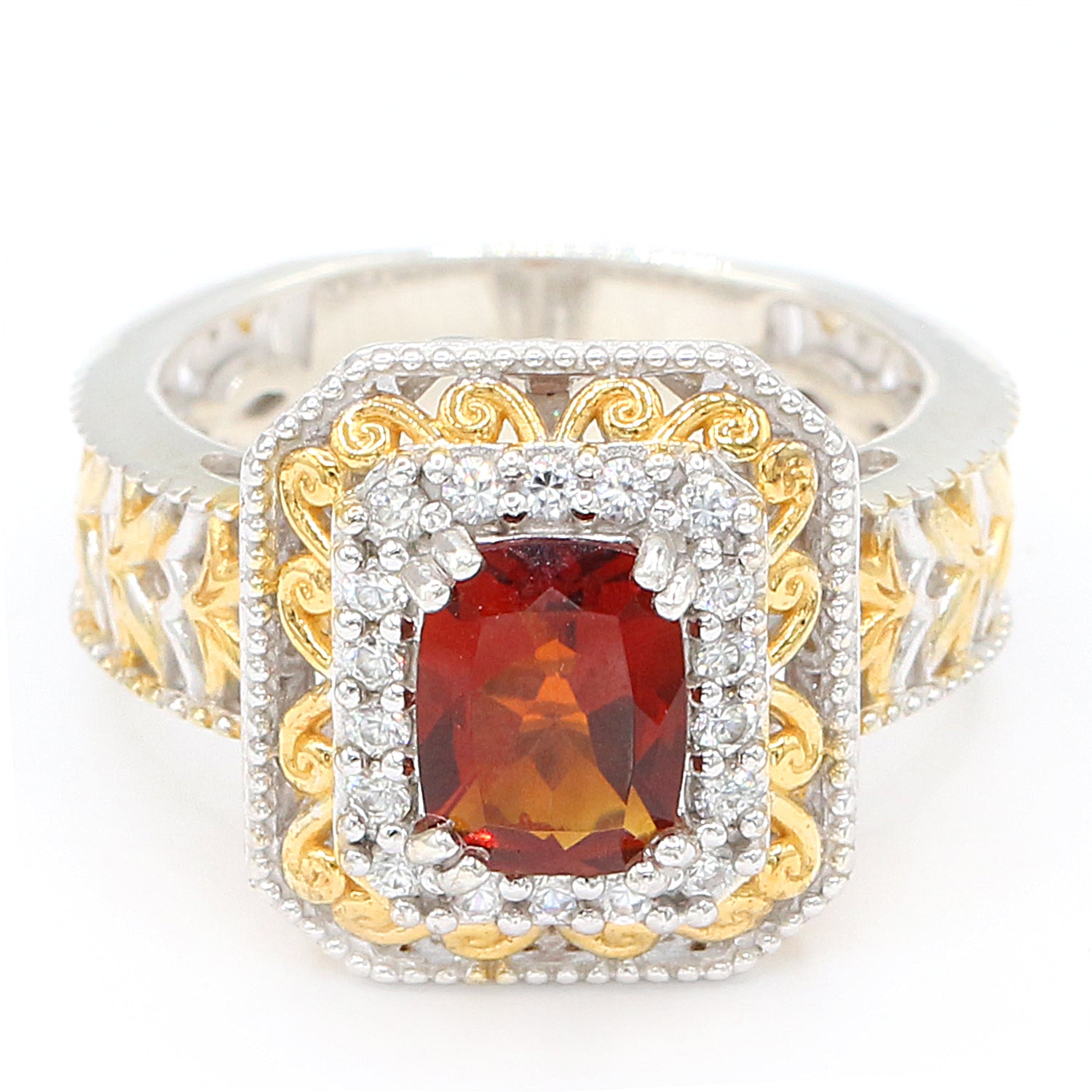 Gems en Vogue 2.42ctw Red Citrine & White Zircon Halo Ring