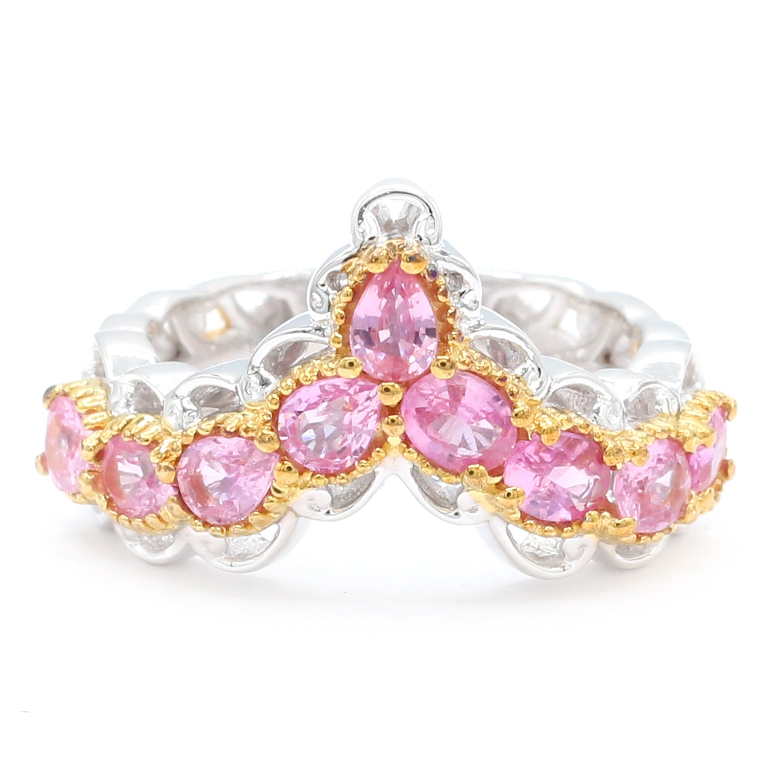 Gems en Vogue 2.35ctw Pink Sapphire V-Shape Ring