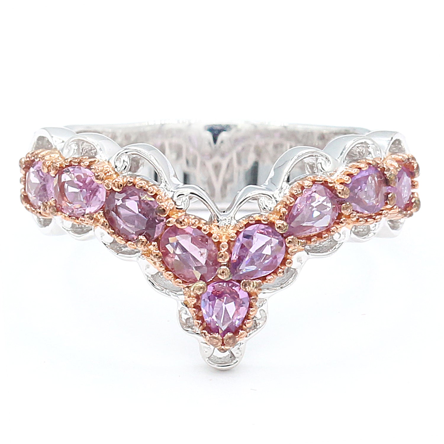 Gems en Vogue 1.50ctw Purple Sapphire V-Shape Ring