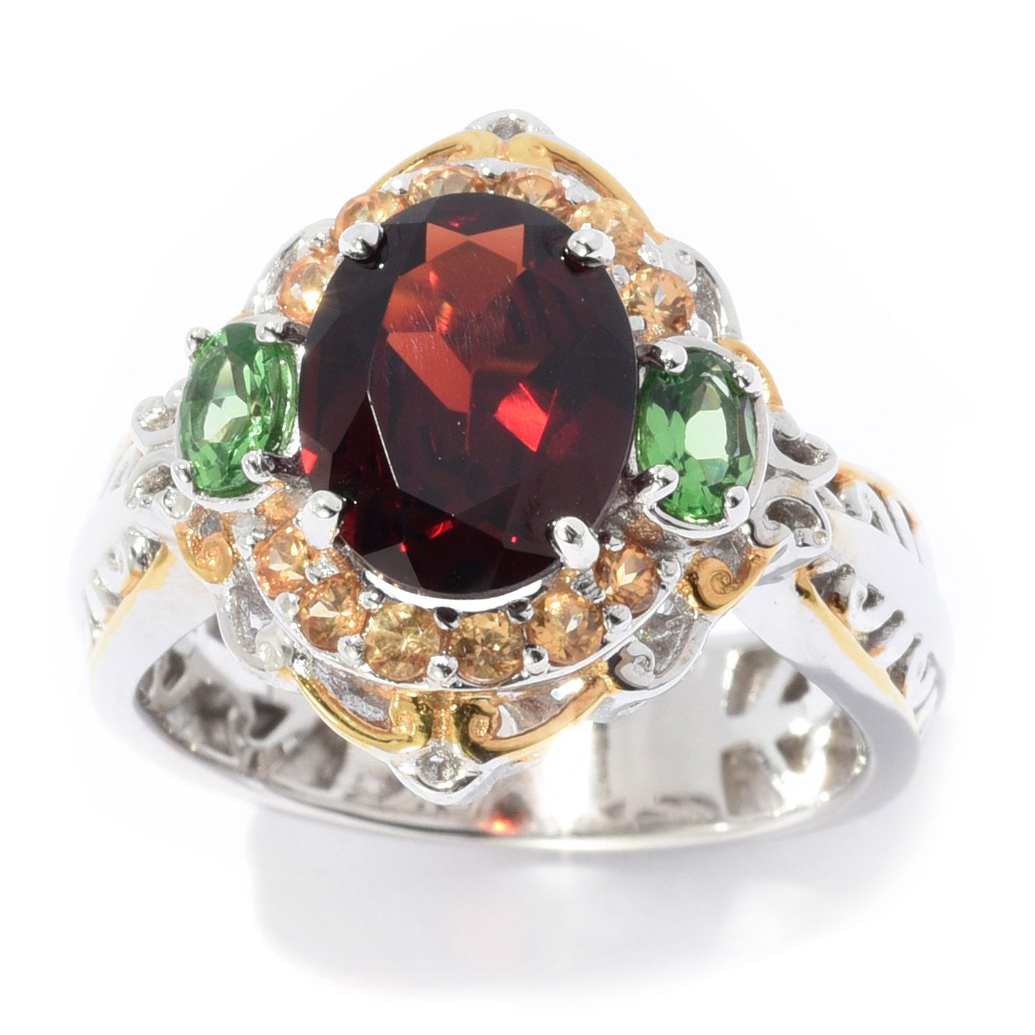 Gems en Vogue 3.60ctw Mozambique Garnet Tsavorite & Spessartite Halo Ring