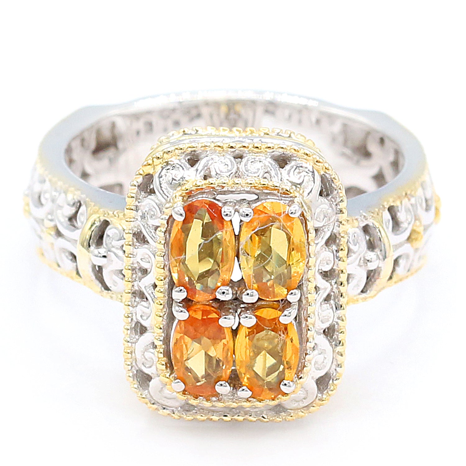 Gems en Vogue 1.80ctw Pastel Orange Sapphire Cluster Ring