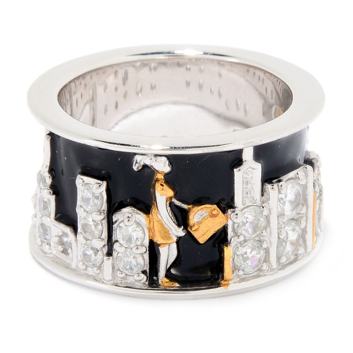 Gems en Vogue 24K Palladium Silver 2.02ctw White Zircon New York City Scape Eternity Band Enamel Ring CANNOT BE RESIZED