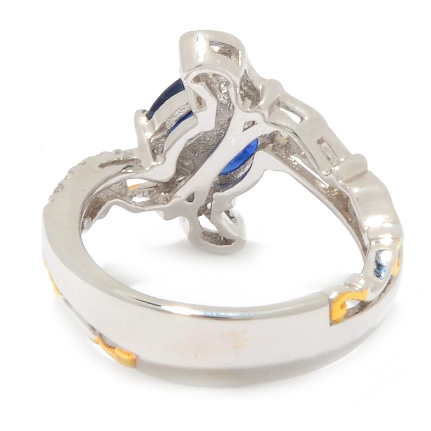 Gems en Vogue 1.49ctw Royal Blue Sapphire & White Zircon Bypass Ring