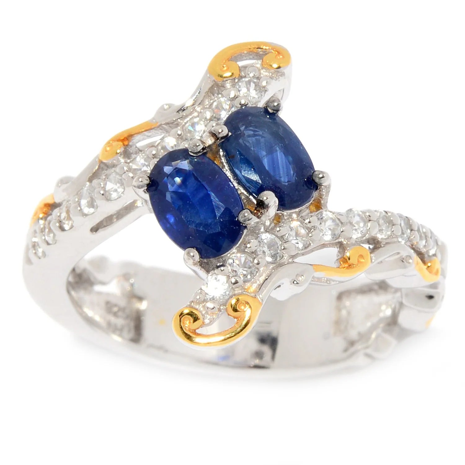 Gems en Vogue 1.49ctw Royal Blue Sapphire & White Zircon Bypass Ring