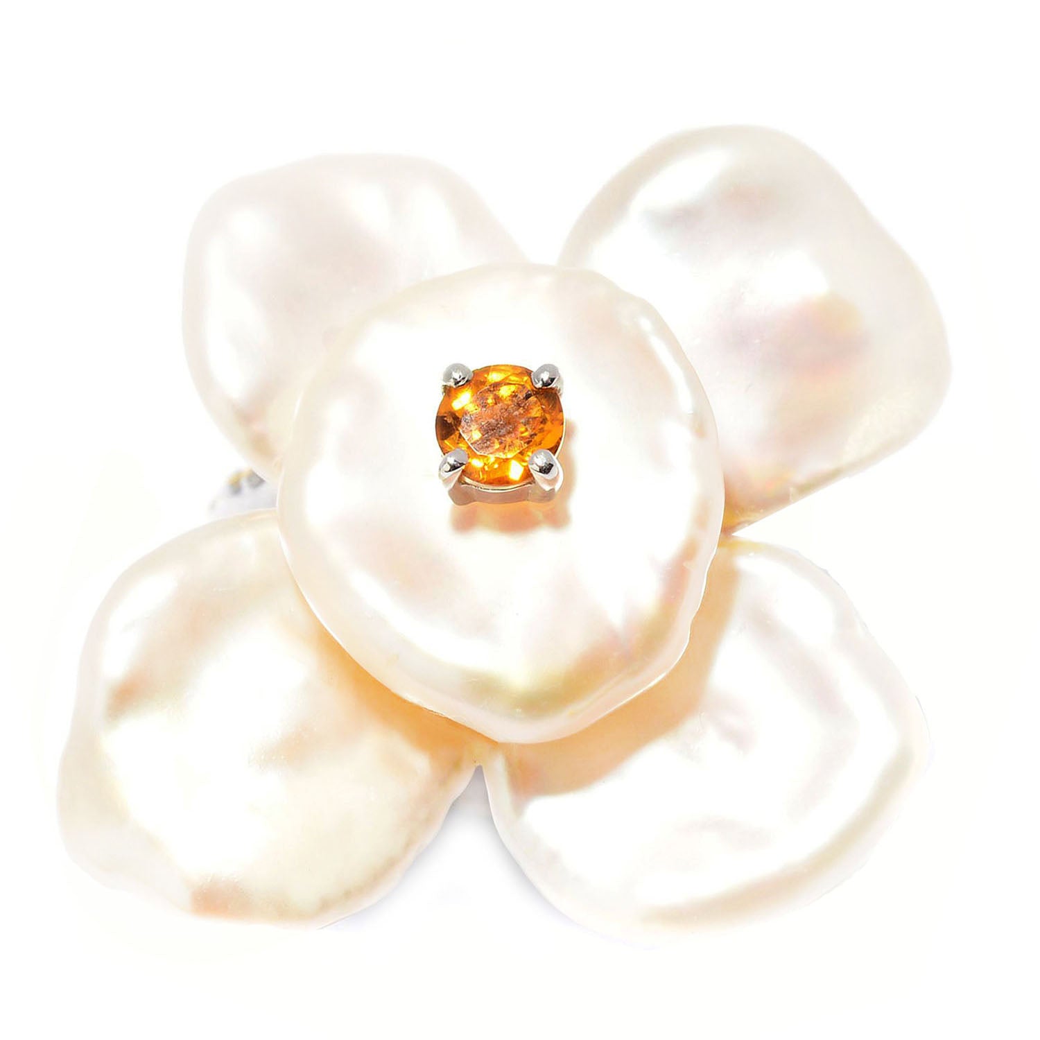 Gems en Vogue White Keshi Pearl & Citrine Flower Ring