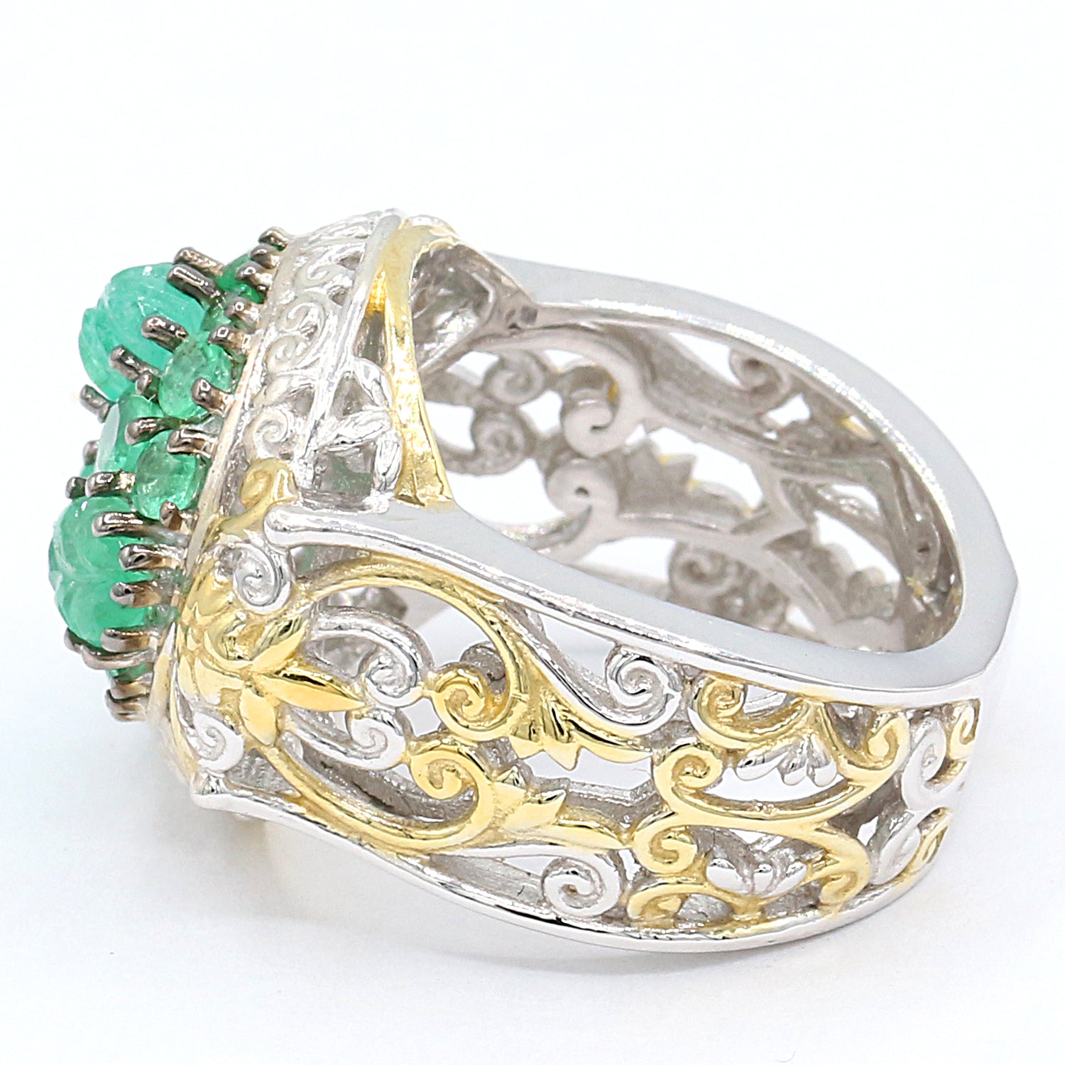 Gems en Vogue 2.01ctw Emerald Leaf Cluster Dome Ring