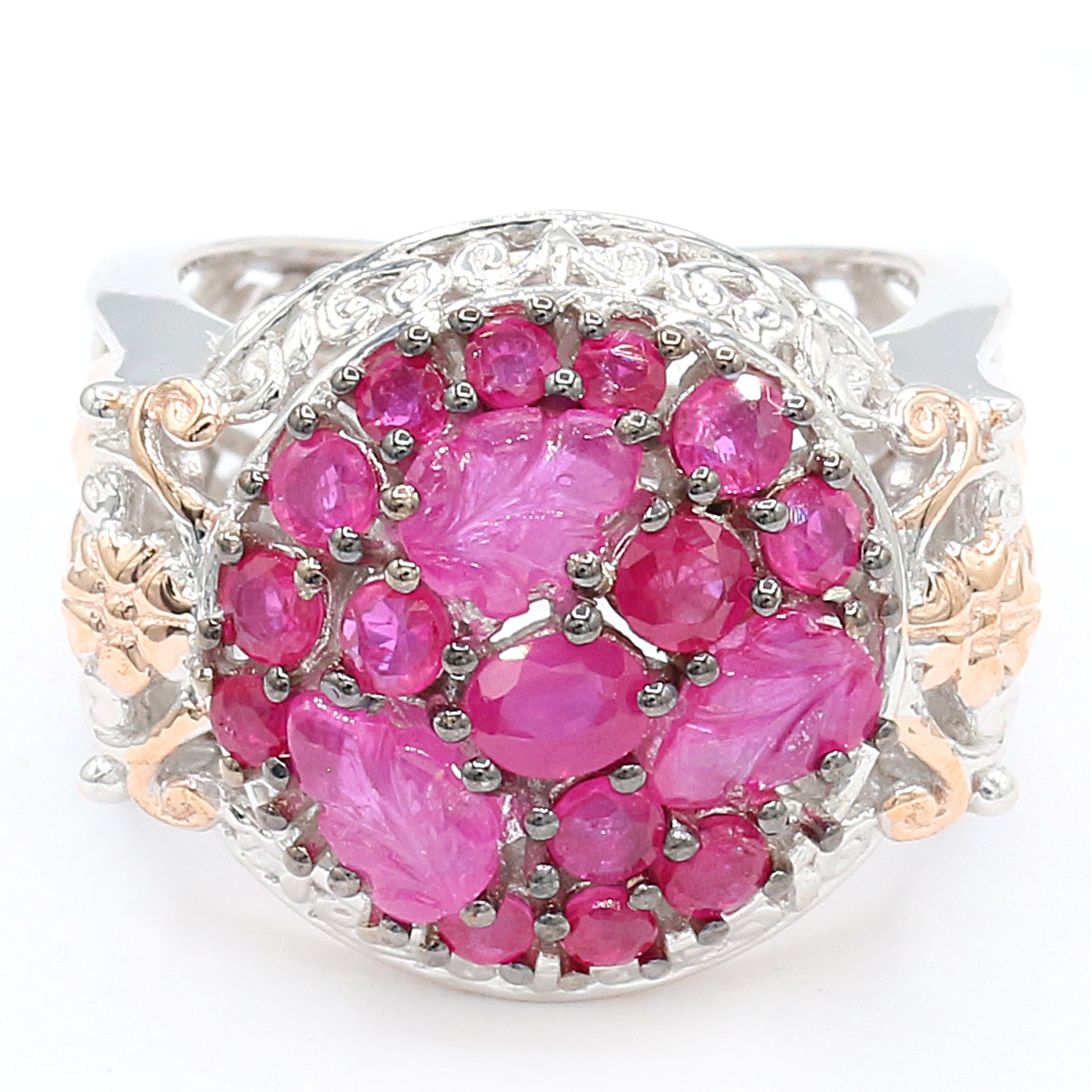 Gems en Vogue 2.47ctw Ruby & Leaf Cluster Dome Ring