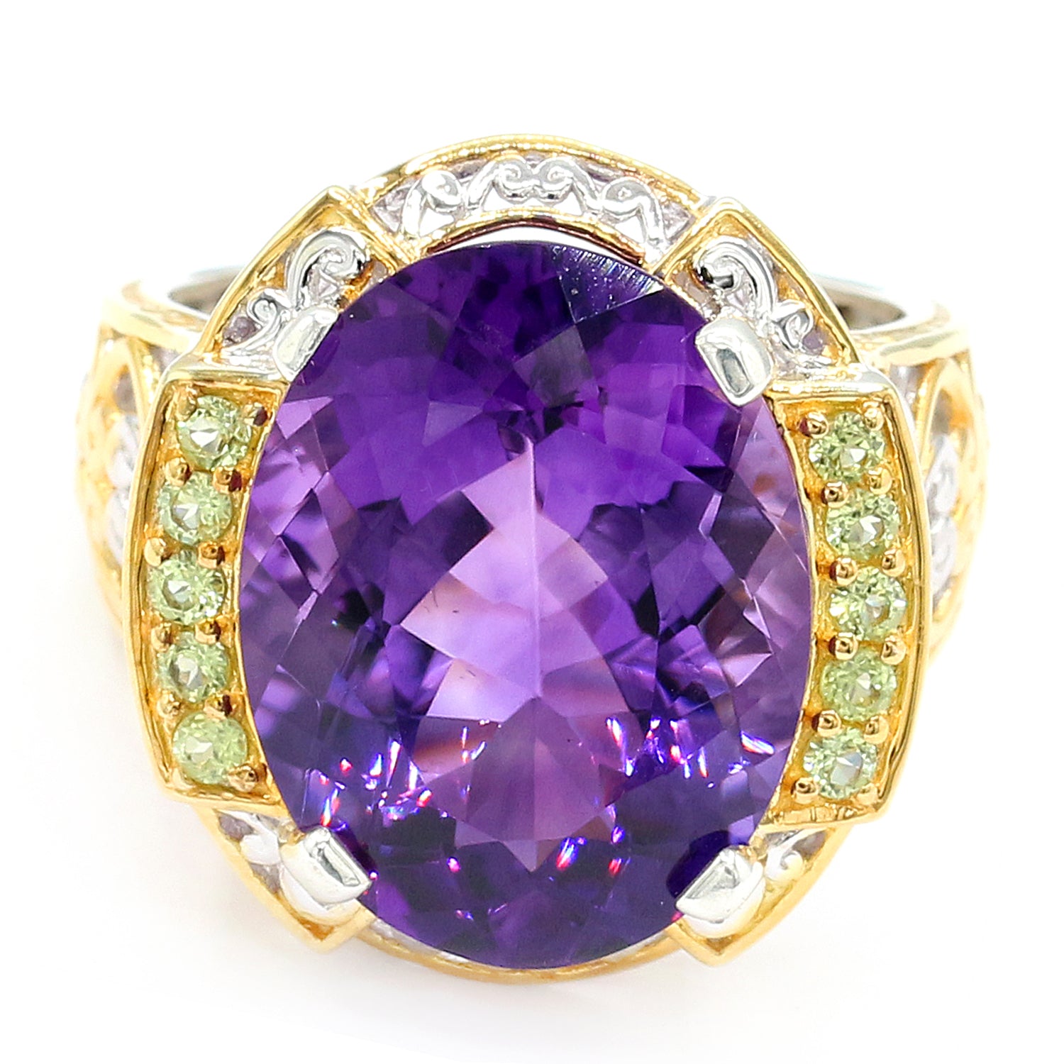 Gems en Vogue 16.75ctw Namibian Amethyst & Peridot Ring