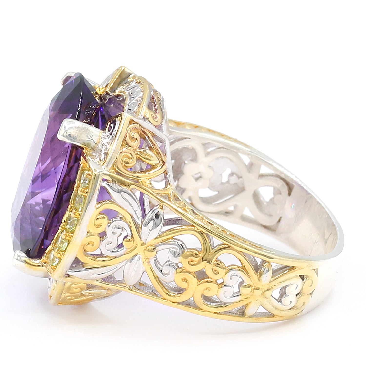 Gems en Vogue 16.75ctw Namibian Amethyst & Peridot Ring