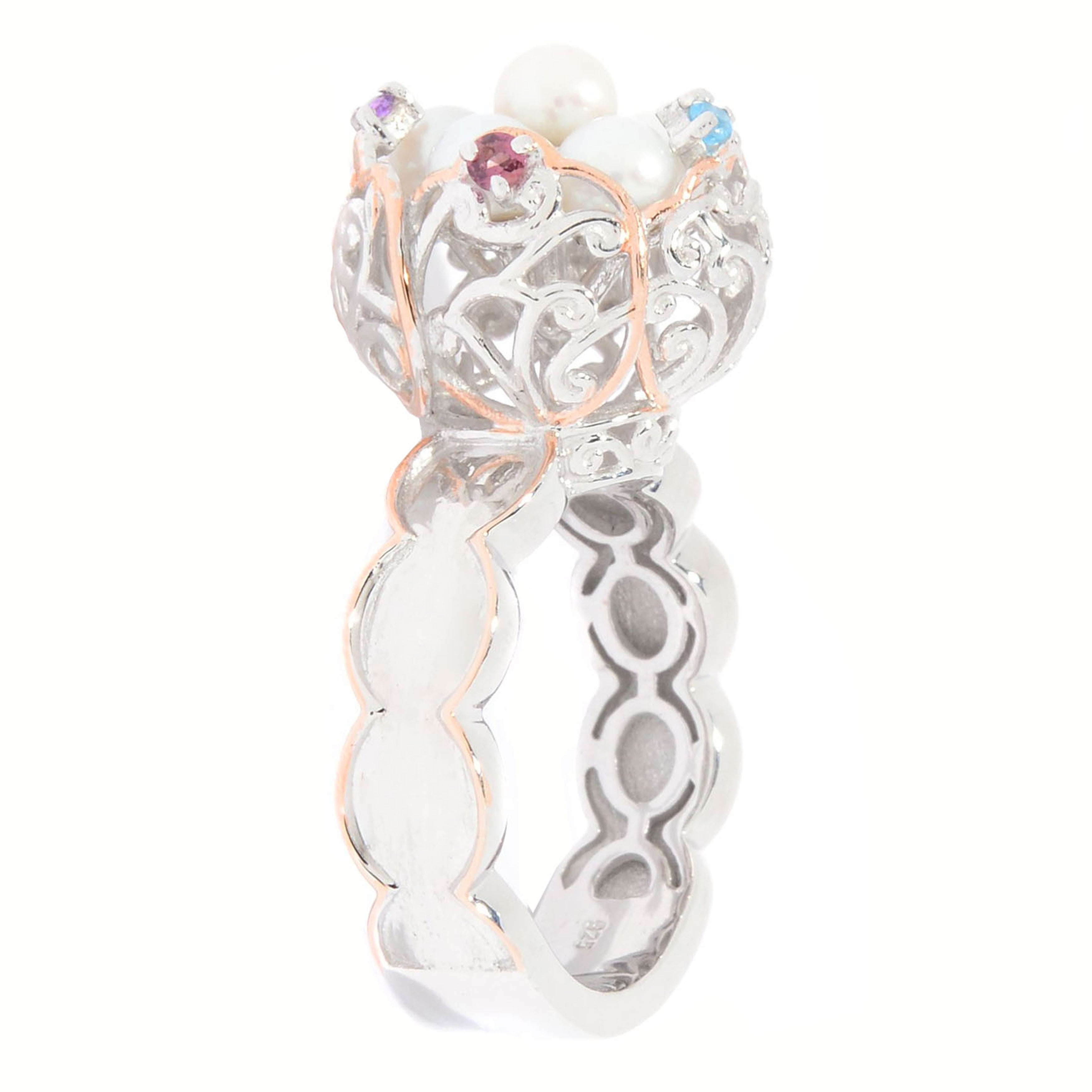 Gems en Vogue White Pearl & Multi Gemstones Ring