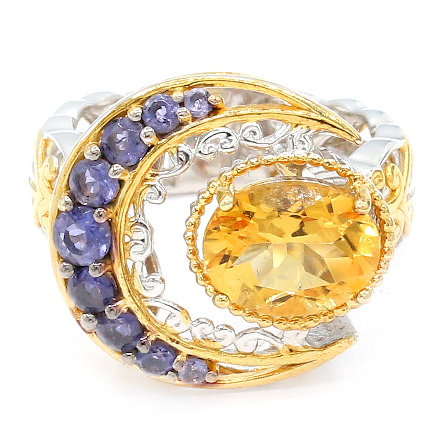 Gems en Vogue 2.57ctw Citrine & Iolite Moon Ring