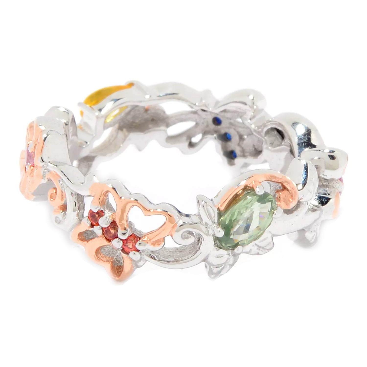 Gems en Vogue 0.82ctw Multi Sapphire Butterfly & Flower Critter Eternity Ring