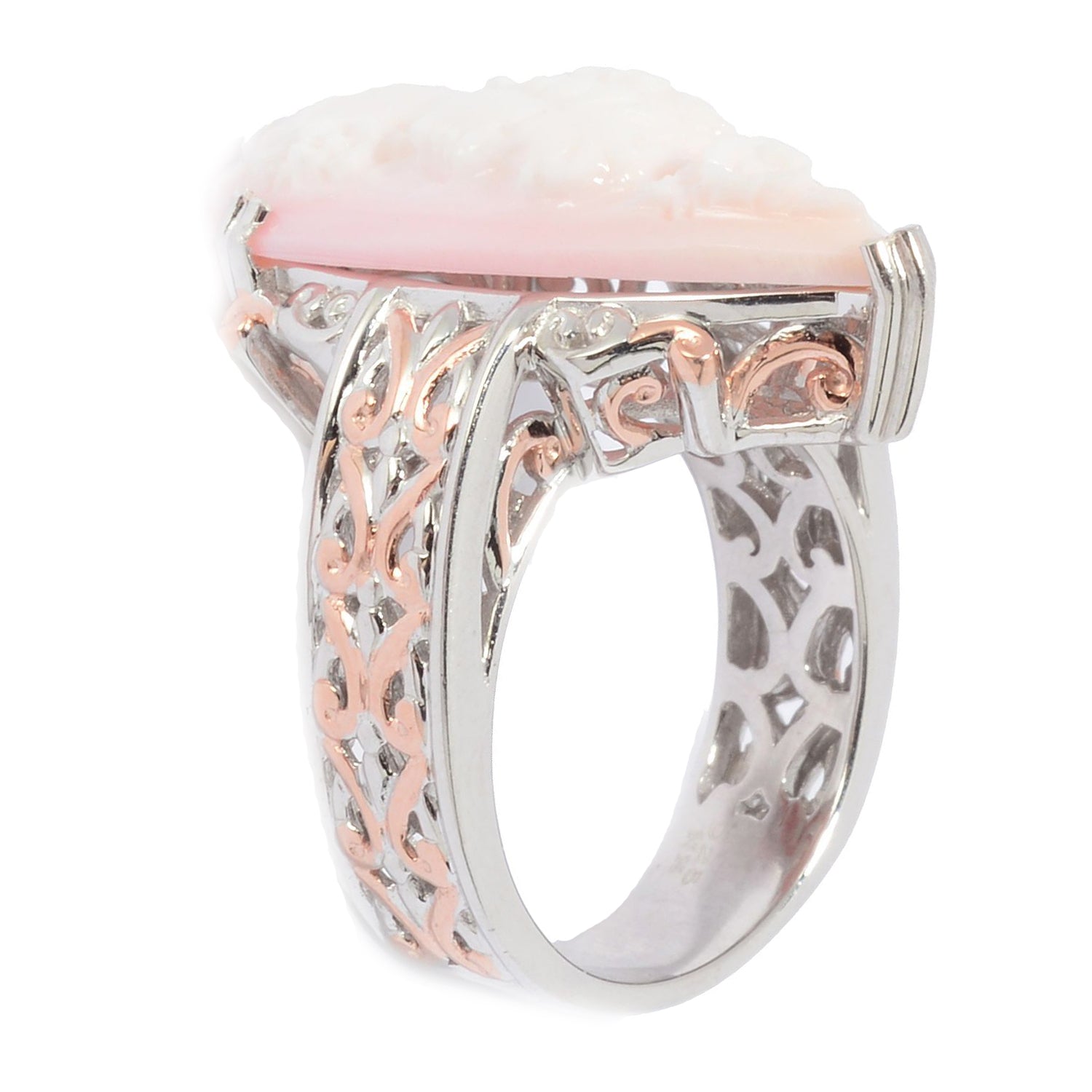 Gems en Vogue Pear Shaped Carved Pink Conch Shell Cameo Ring