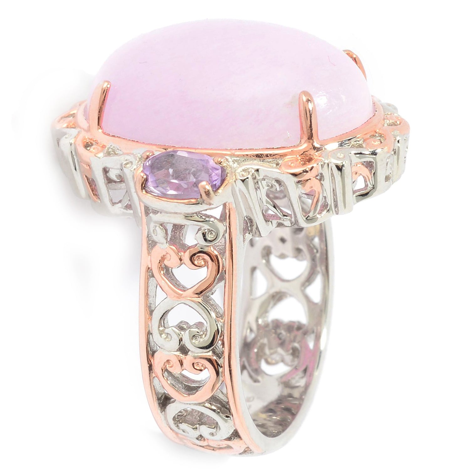 Gems en Vogue Oval Pink Hemimorphite & Brazilian Amethyst Ring