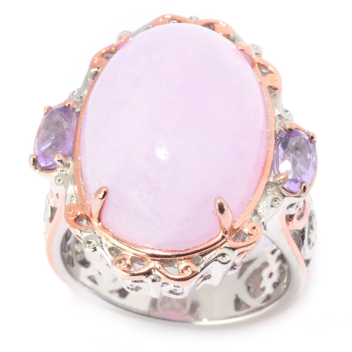 Gems en Vogue Oval Pink Hemimorphite & Brazilian Amethyst Ring