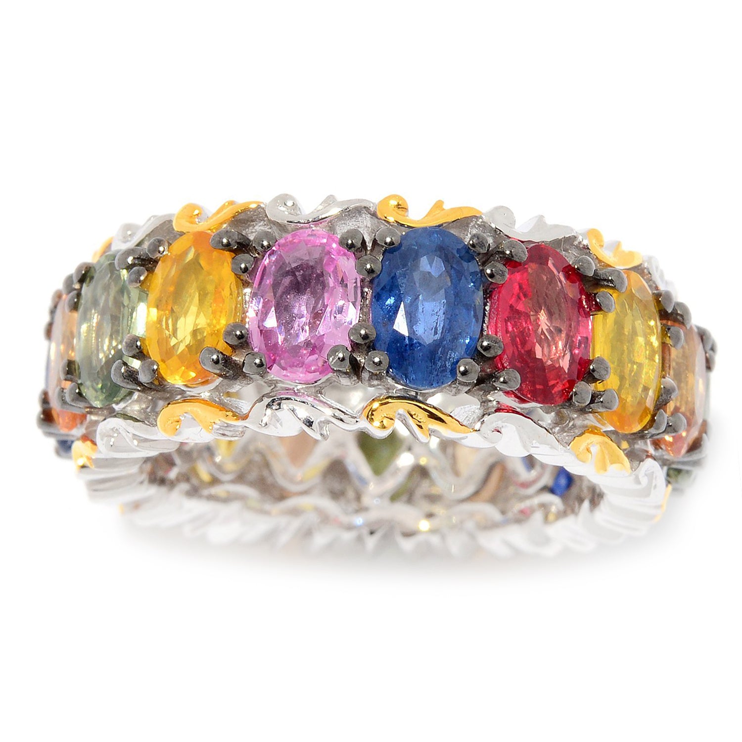 Gems en Vogue 9.60ctw Multi Color Sapphire Band Eternity Ring