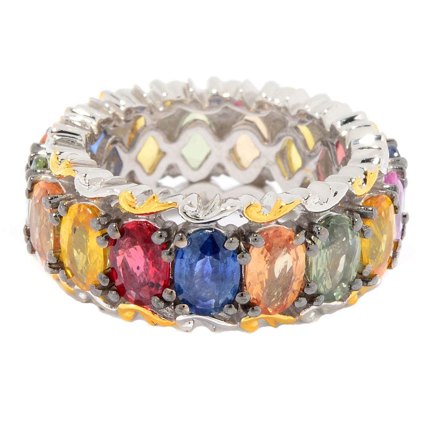 Gems en Vogue 9.60ctw Multi Color Sapphire Band Eternity Ring