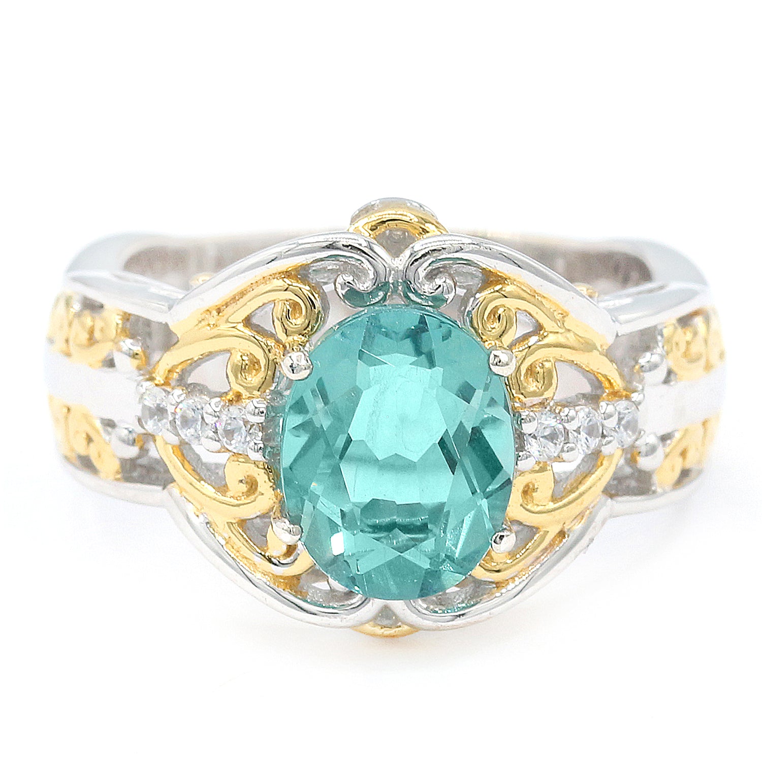 Gems en Vogue 2.39ctw Teal Fluorite & White Zircon Ring