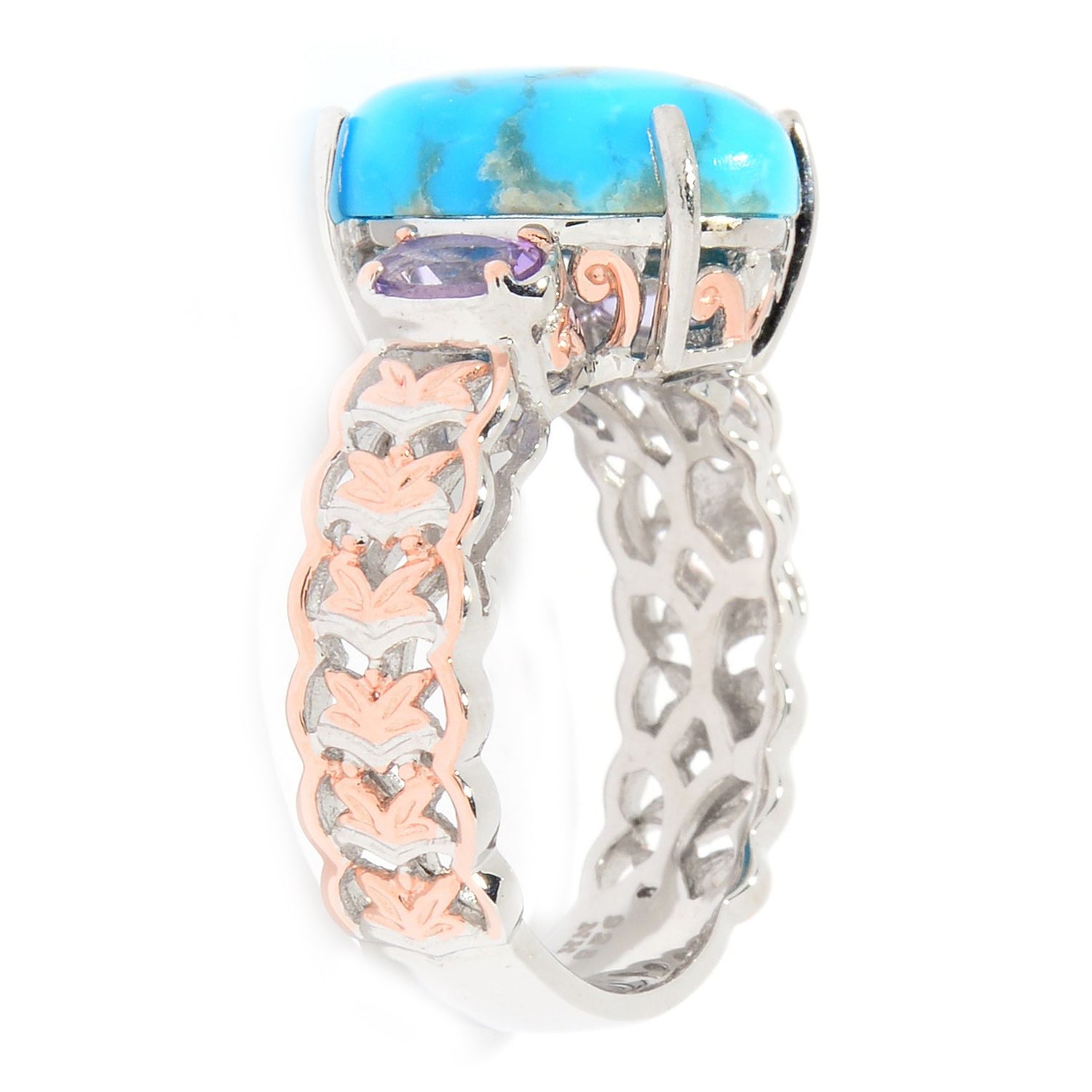 Gems en Vogue Kaolin Turquoise & Brazilian Amethyst Ring