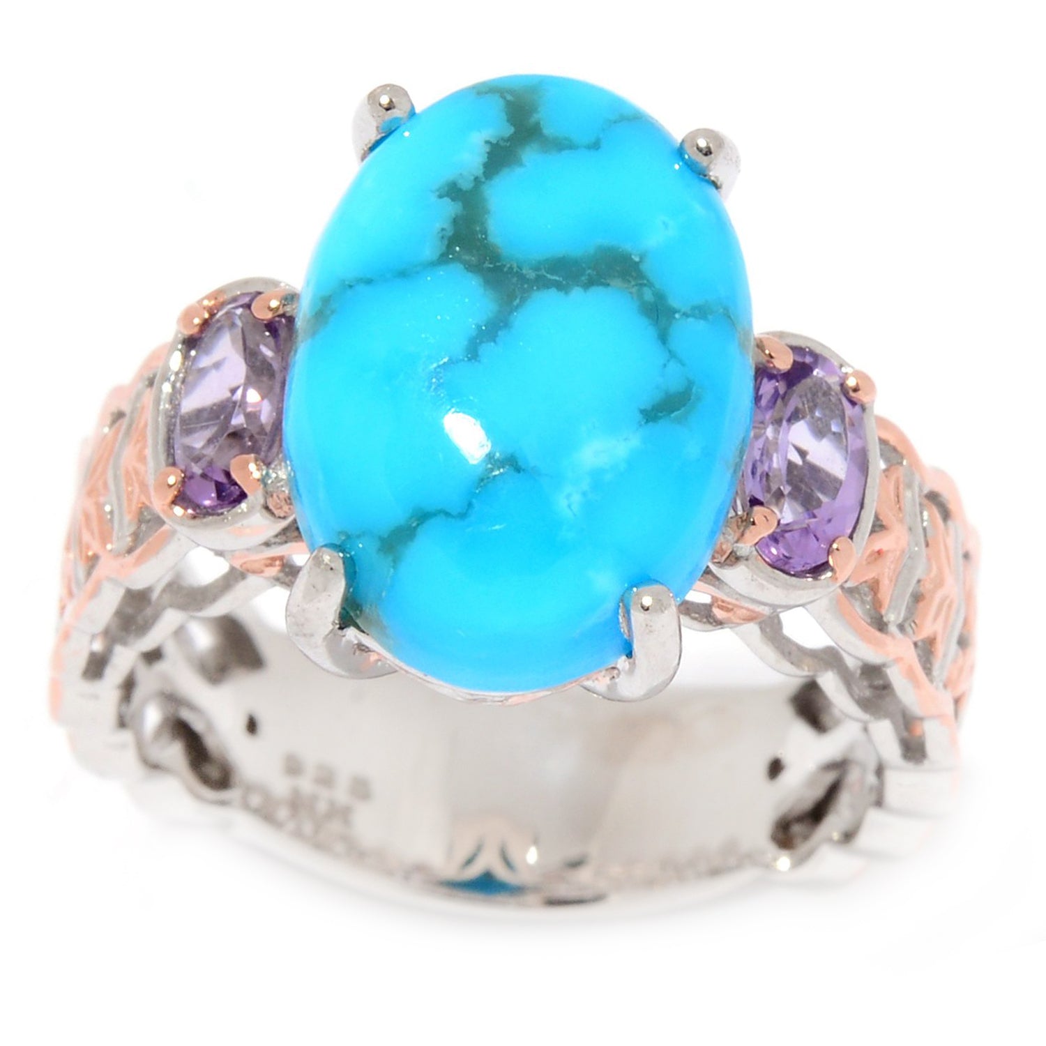 Gems en Vogue Kaolin Turquoise & Brazilian Amethyst Ring