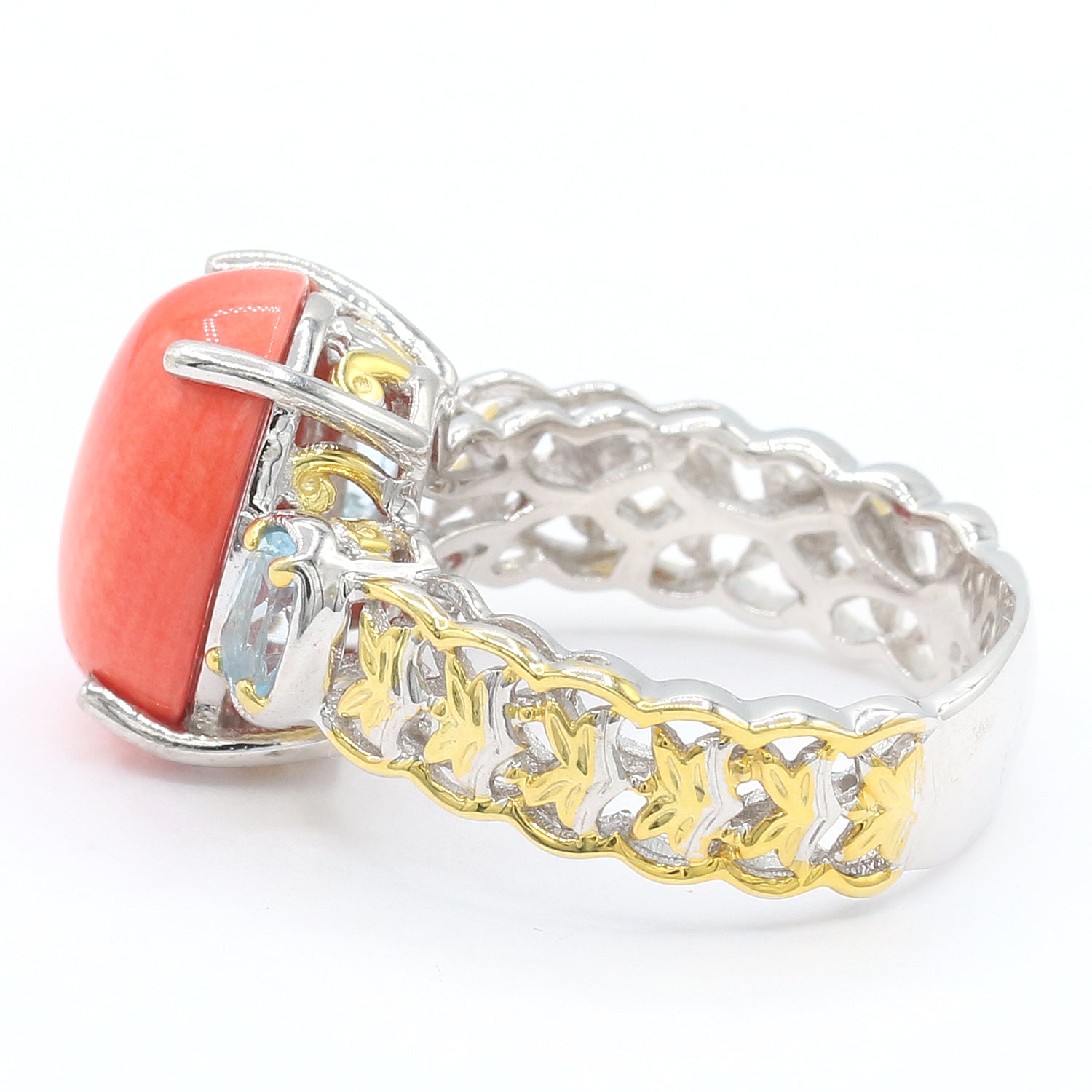 Gems en Vogue Oval Salmon Coral & Sky Blue Topaz Ring