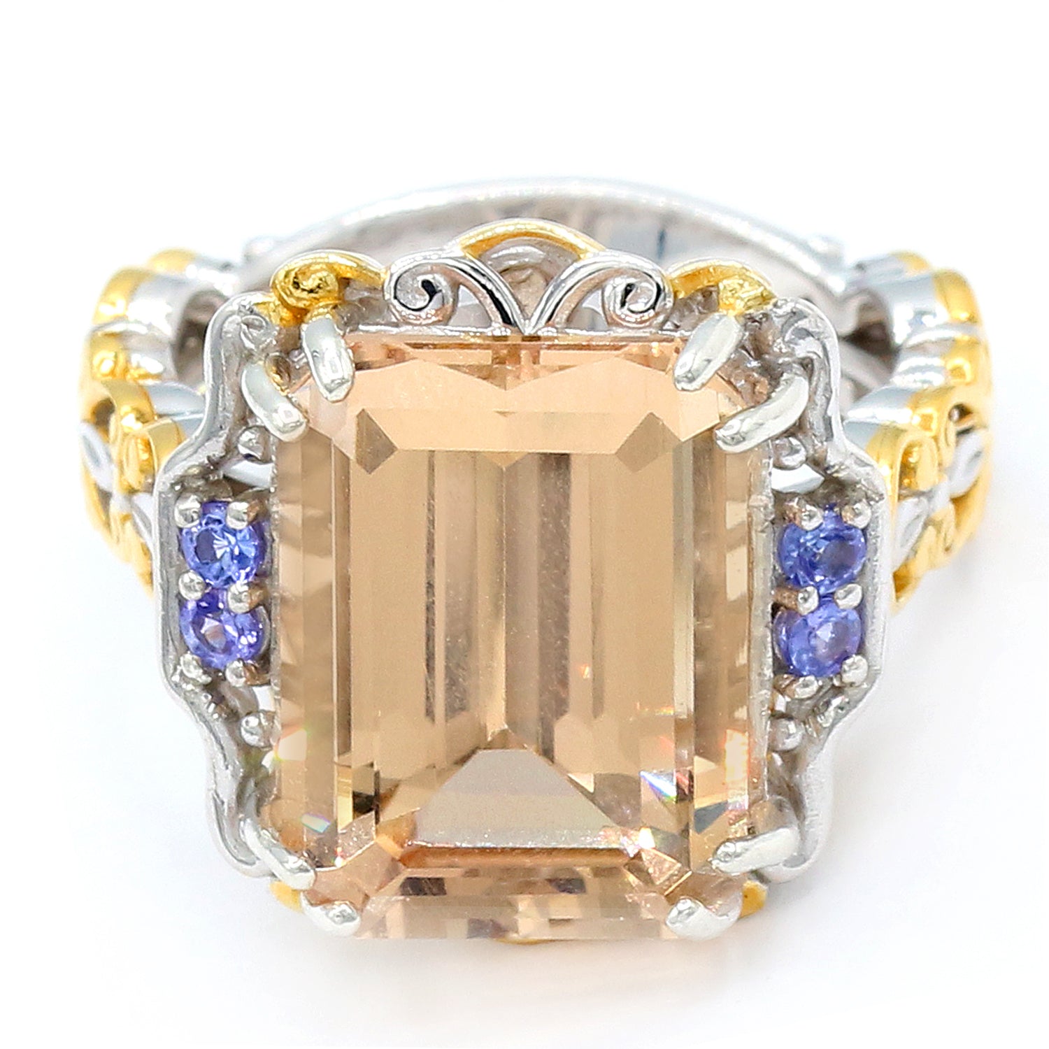 Limited Edition Gems en Vogue 8.78ctw Peach Morganite & Tanzanite Ring