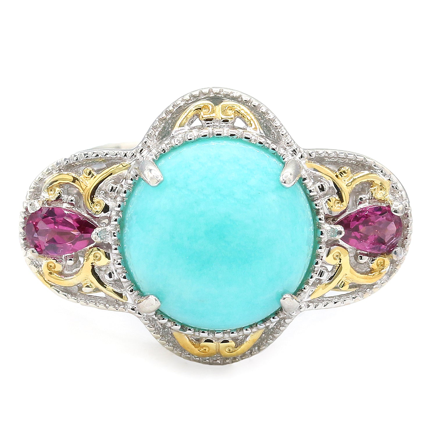 Gems en Vogue 24K Palladium Silver Amazonite & Rhodolite Ring