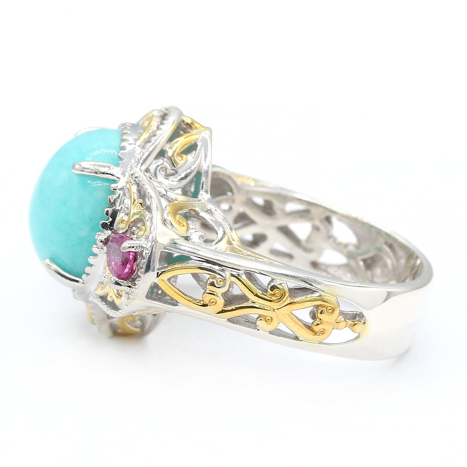 Gems en Vogue 24K Palladium Silver Amazonite & Rhodolite Ring